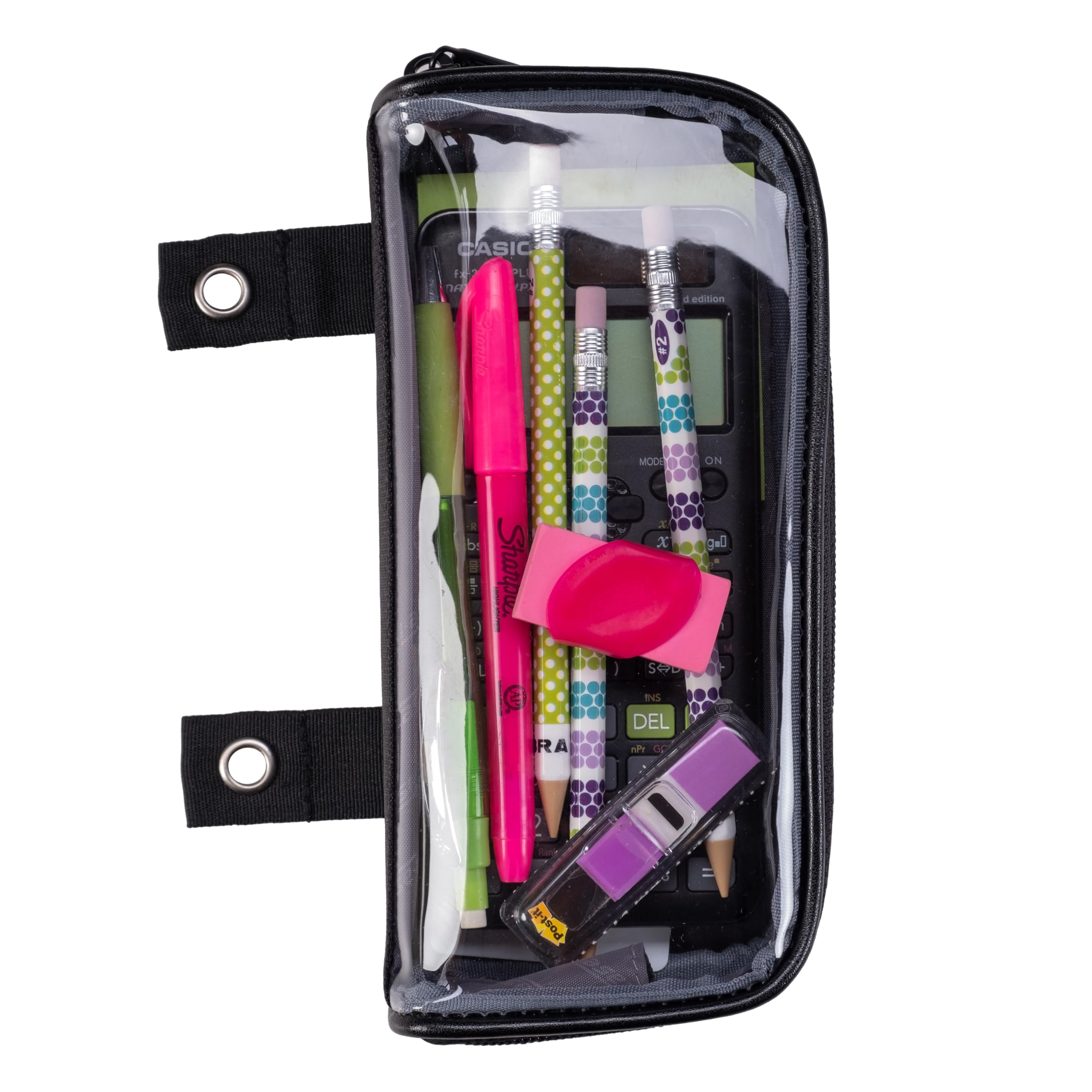 Case-it 6-Pack The Clear Pouch, Clear Window Zipper Pencil Case with Grommets, pencil pouch, Scientific Calculator Case, Zipper Pencil Pouches Bulk, 2 x 4 x 8.3 Inches, PLP-150-CLR-C, Black - Image 6