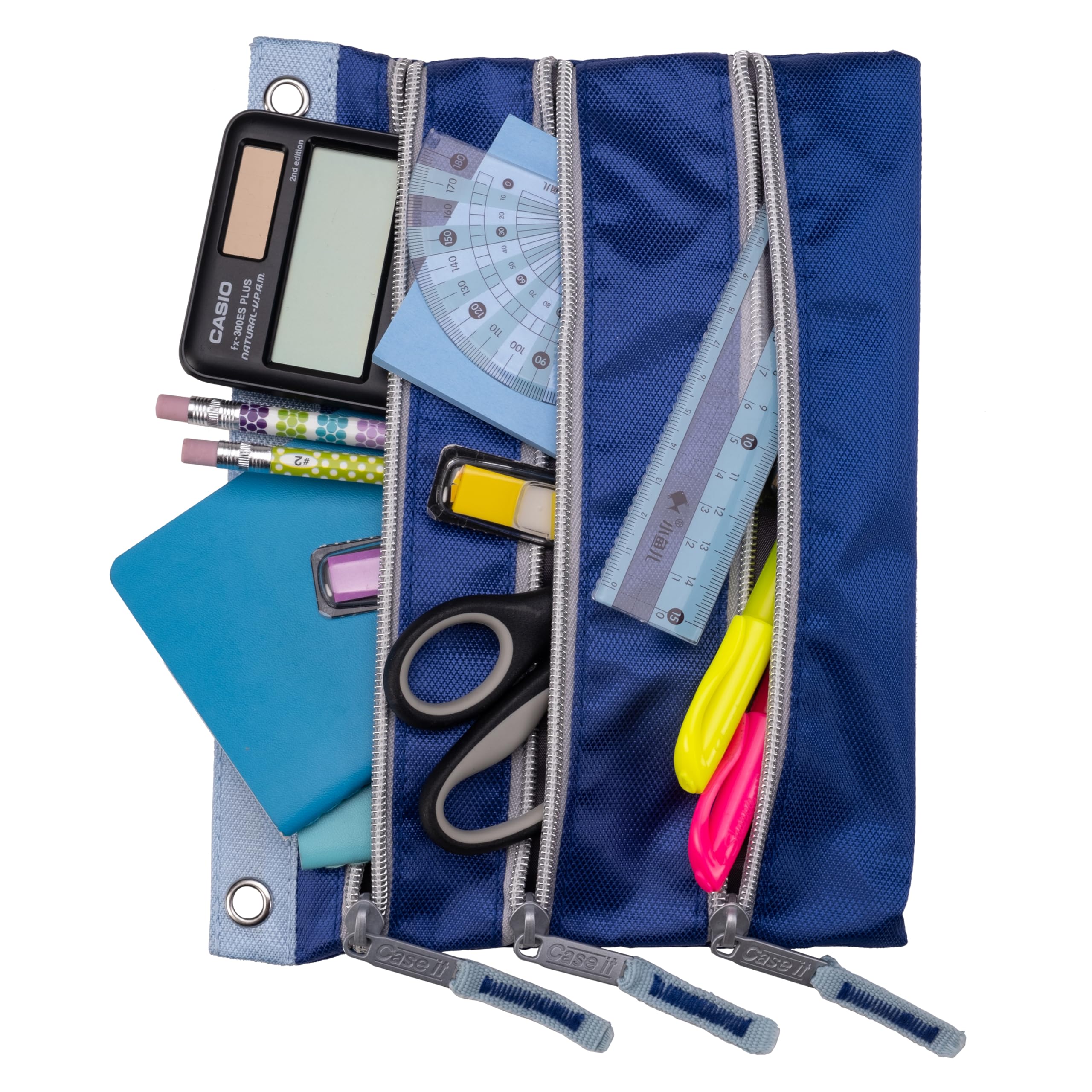 Case-It 6 Pack Tri-Zip, Zipper Pencil Pouches Bulk, Durable in binder Pencil Bags, Pencil Case for Office Supplies Travel Cosmetics Accessories in 5 Colors, PLP-180-C, Assorted Colors - Image 11