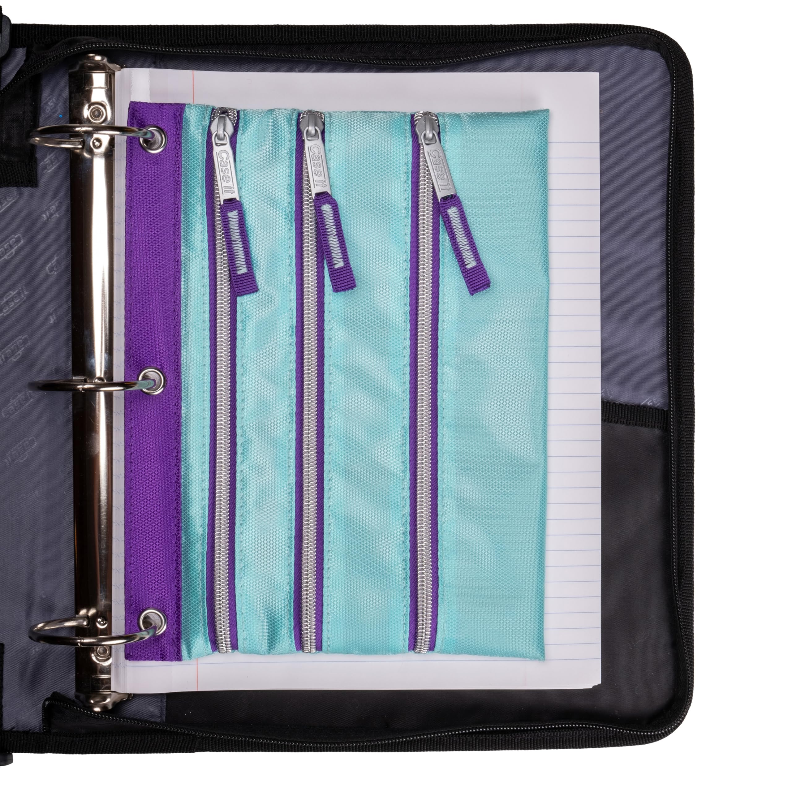 Case-It 6 Pack Tri-Zip, Zipper Pencil Pouches Bulk, Durable in binder Pencil Bags, Pencil Case for Office Supplies Travel Cosmetics Accessories in 5 Colors, PLP-180-C, Assorted Colors - Image 13