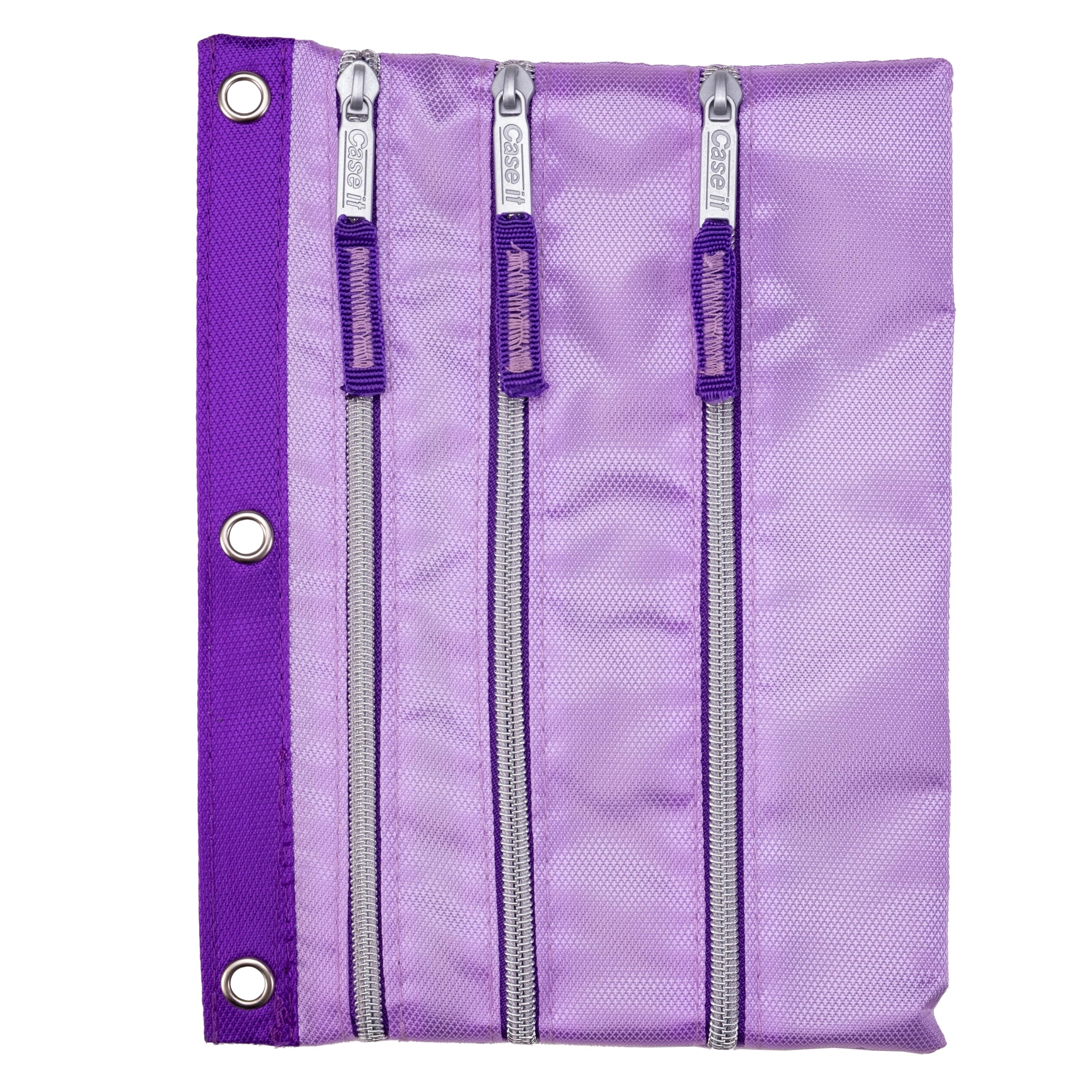 Case-It 6 Pack Tri-Zip, Zipper Pencil Pouches Bulk, Durable in binder Pencil Bags, Pencil Case for Office Supplies Travel Cosmetics Accessories in 5 Colors, PLP-180-C, Assorted Colors - Image 7