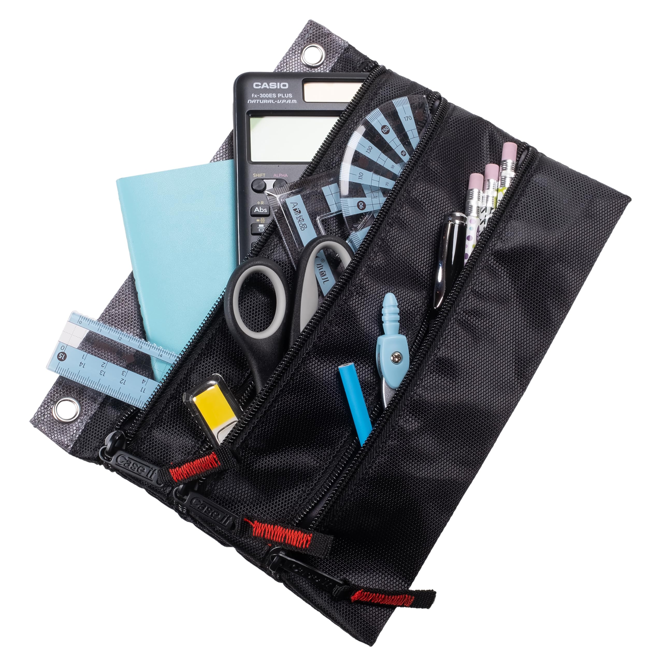 Case-It 6 Pack Tri-Zip, Zipper Pencil Pouches Bulk, Durable in binder Pencil Bags, Pencil Case for Office Supplies Travel Cosmetics Accessories in 5 Colors, PLP-180-C, Assorted Colors - Image 9