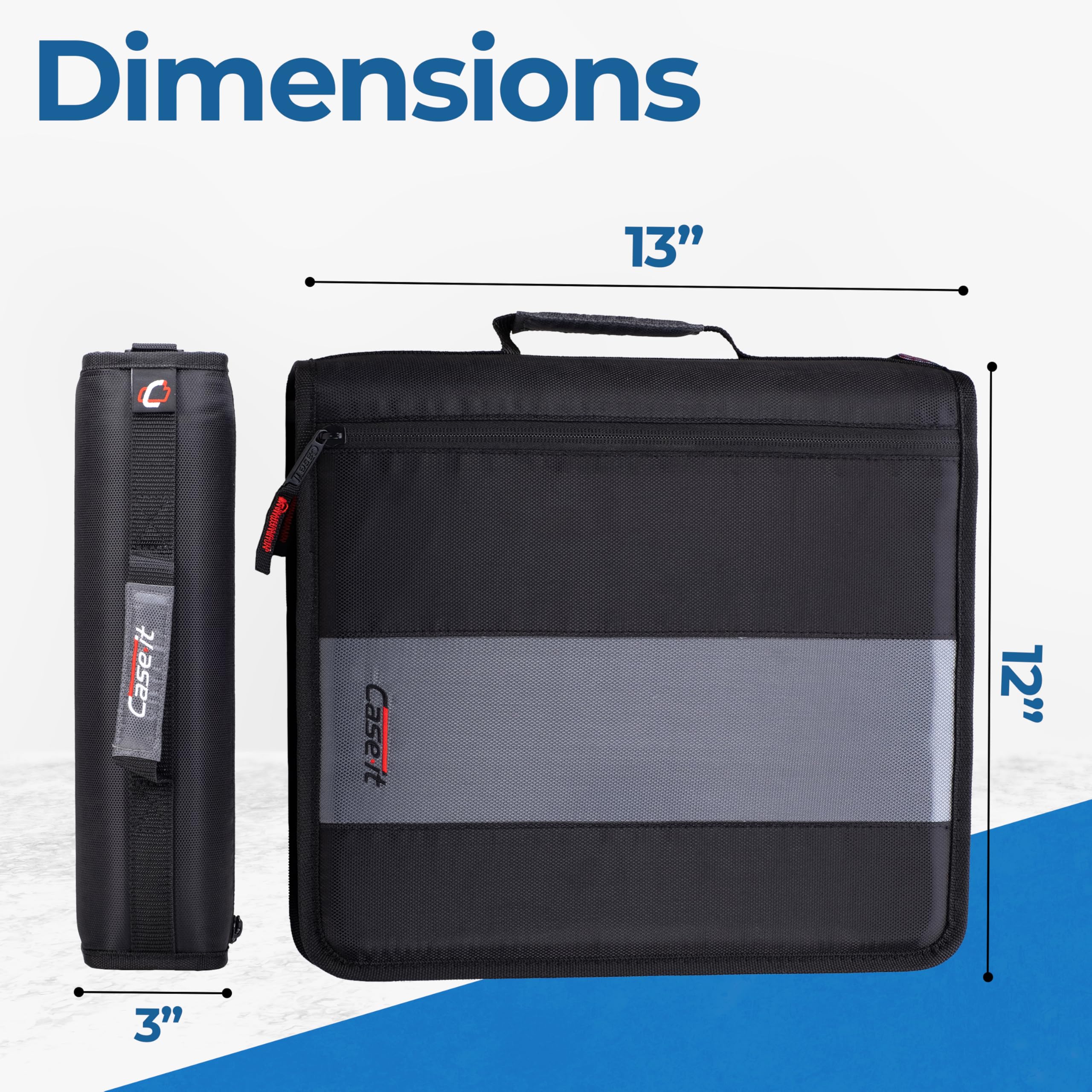 Case-it Classic Zipper Binder | 2-Inch O-Rings, 350 Sheet Capacity, Multiple Storage Pockets & Shoulder Strap | School & Office Organizer | D-251 Jet Black. - Image 5