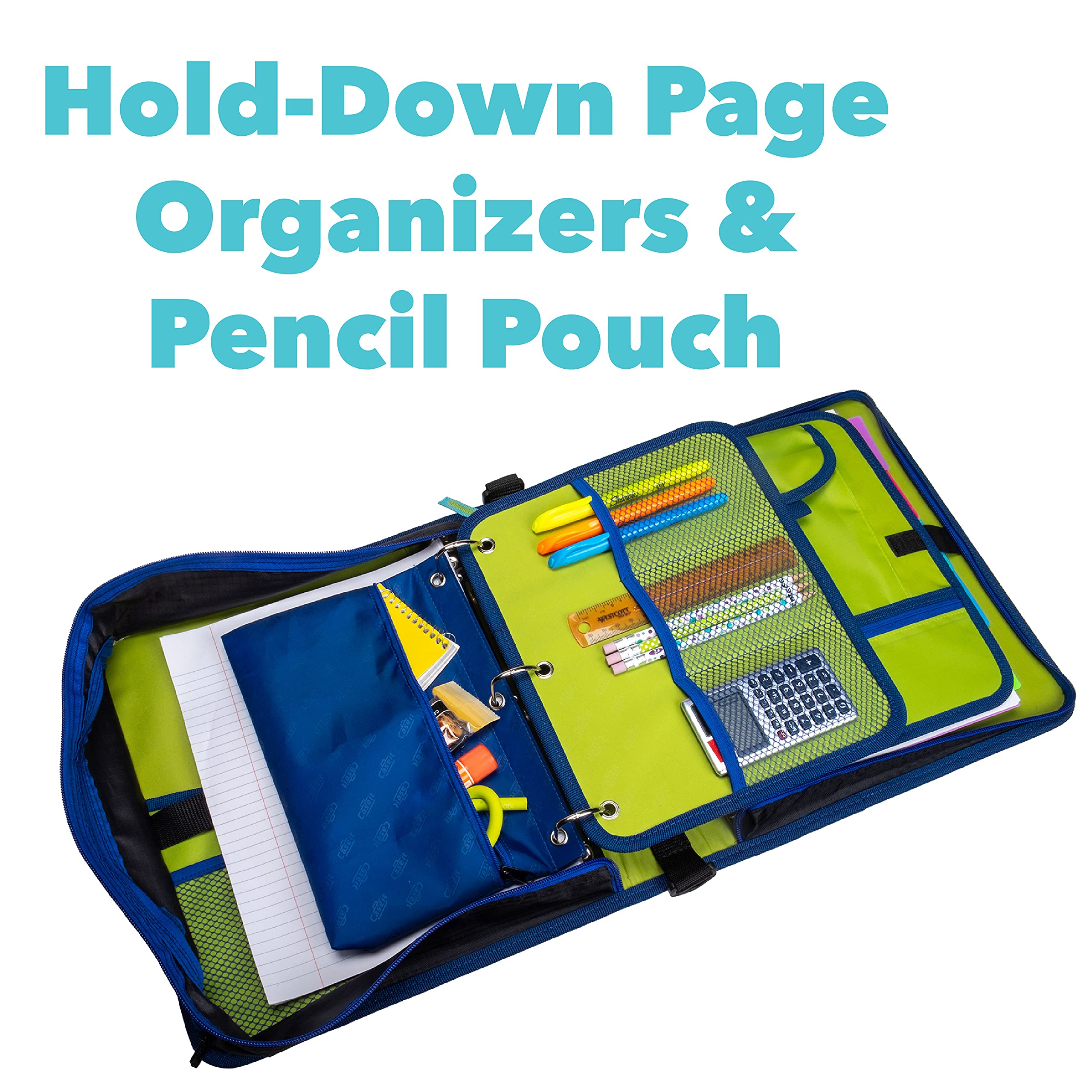 Case-it Dual 2-in-1 Zipper Binder, Two 1.5in D-Rings, 600 Sheet Capacity, Pencil Pouch & Multiple Pockets, School & Office Organizer with Shoulder Strap, Dual-101 Monster Design Purpal (Pack of 6) - Image 3