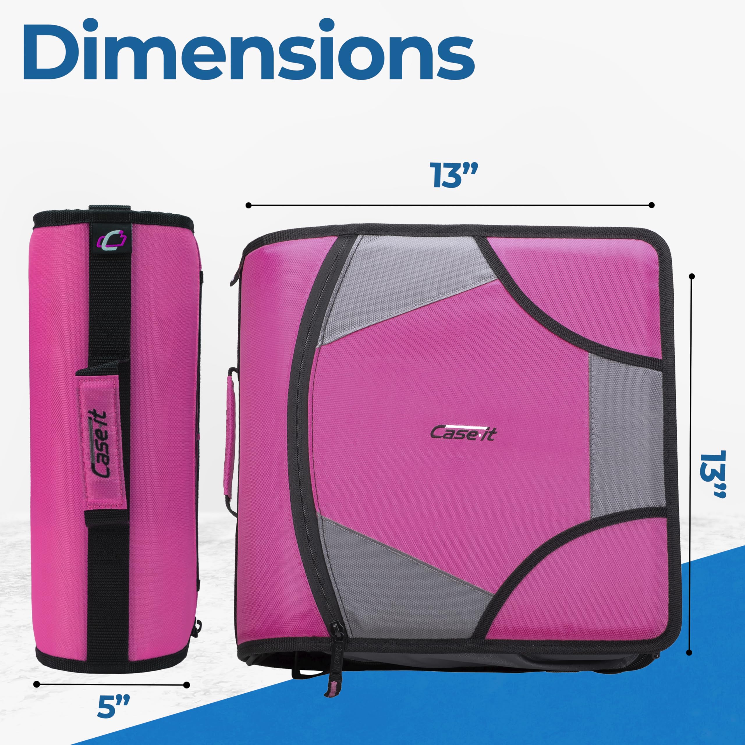 Case-it King Sized Zip Tab School Zipper Binder | 4-Inch D-Rings, 800 Sheet Capacity, 5-Subject Expanding File Folder, Multiple Pockets & Storage Organizer, Shoulder Strap | D-186 Magenta | 4 Pack - Image 5