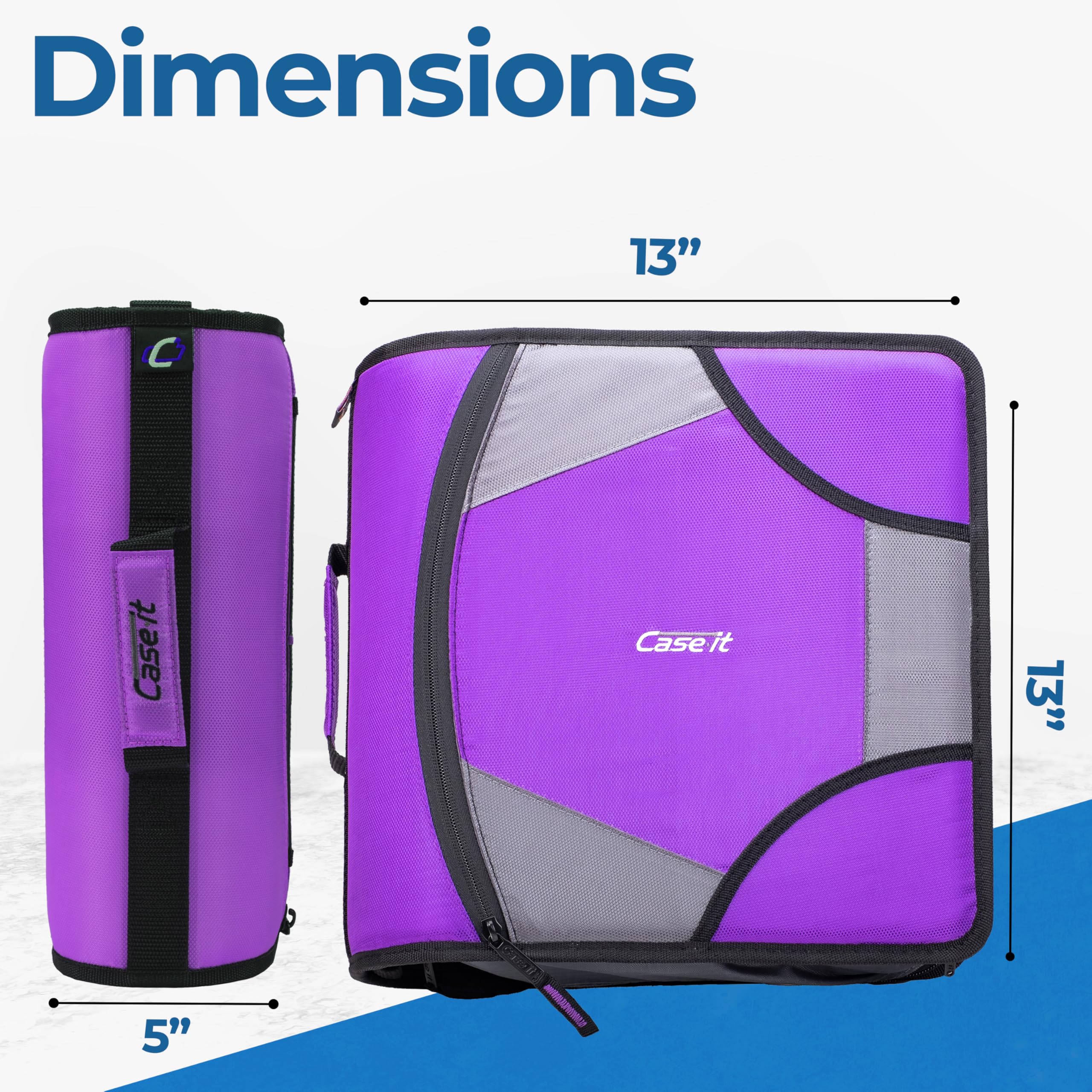 Case-it King Sized Zip Tab School Zipper Binder | 4-Inch D-Rings, 800 Sheet Capacity, 5-Subject Expanding File Folder, Multiple Pockets & Storage Organizer, Shoulder Strap | D-186 Deep Purple| 4 Pack - Image 5