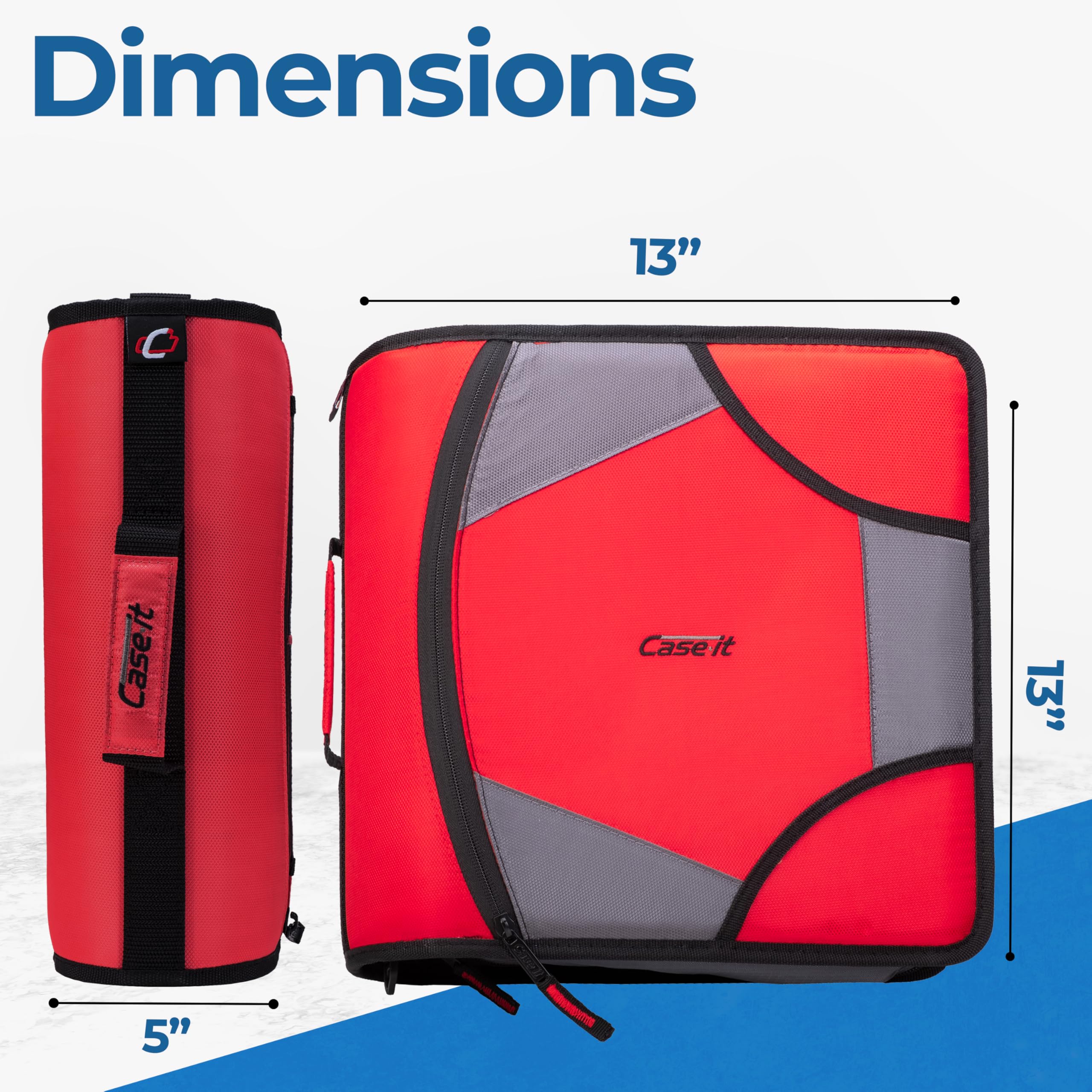 Case-it King Sized Zip Tab School Zipper Binder | 4-Inch D-Rings, 800 Sheet Capacity, 5-Subject Expanding File Folder, Multiple Pockets & Storage Organizer, Shoulder Strap|D-186 Fire Engine Red|4 Pack - Image 5