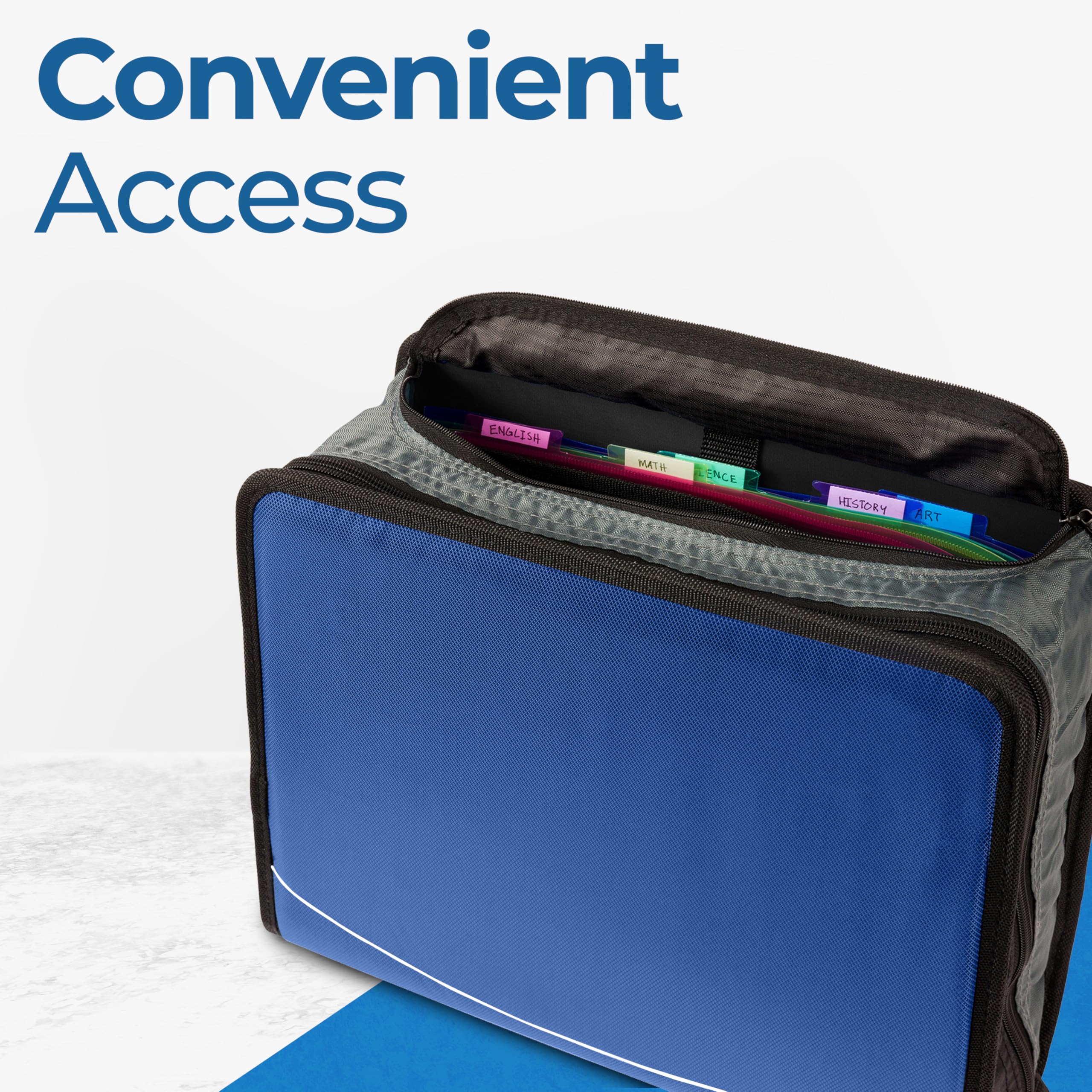 Case-it King Sized Zip Tab School Zipper Binder | 4-Inch D-Rings, 800 Sheet Capacity, 5-Subject Expanding File Folder, Multiple Pockets & Storage Organizer, Shoulder Strap | D-186 Midnight Blue|4 Pack - Image 6