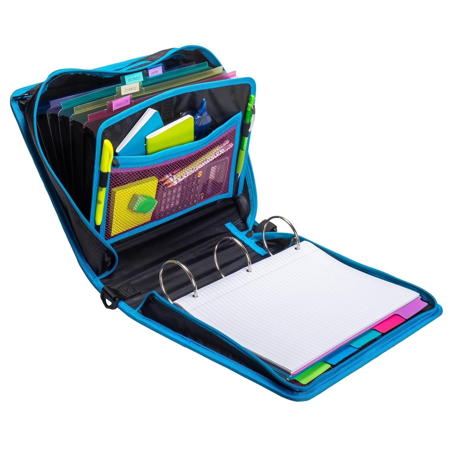 Case-it Mighty Zip Tab School Zipper Binder | 3-Inch O-Rings, 600-Sheet Capacity, 5-Subject Expanding File Folder, Multiple Pockets & Storage Organizer, Shoulder Strap | D-146 Monster Design Purpal | 6 Pack - Image 6
