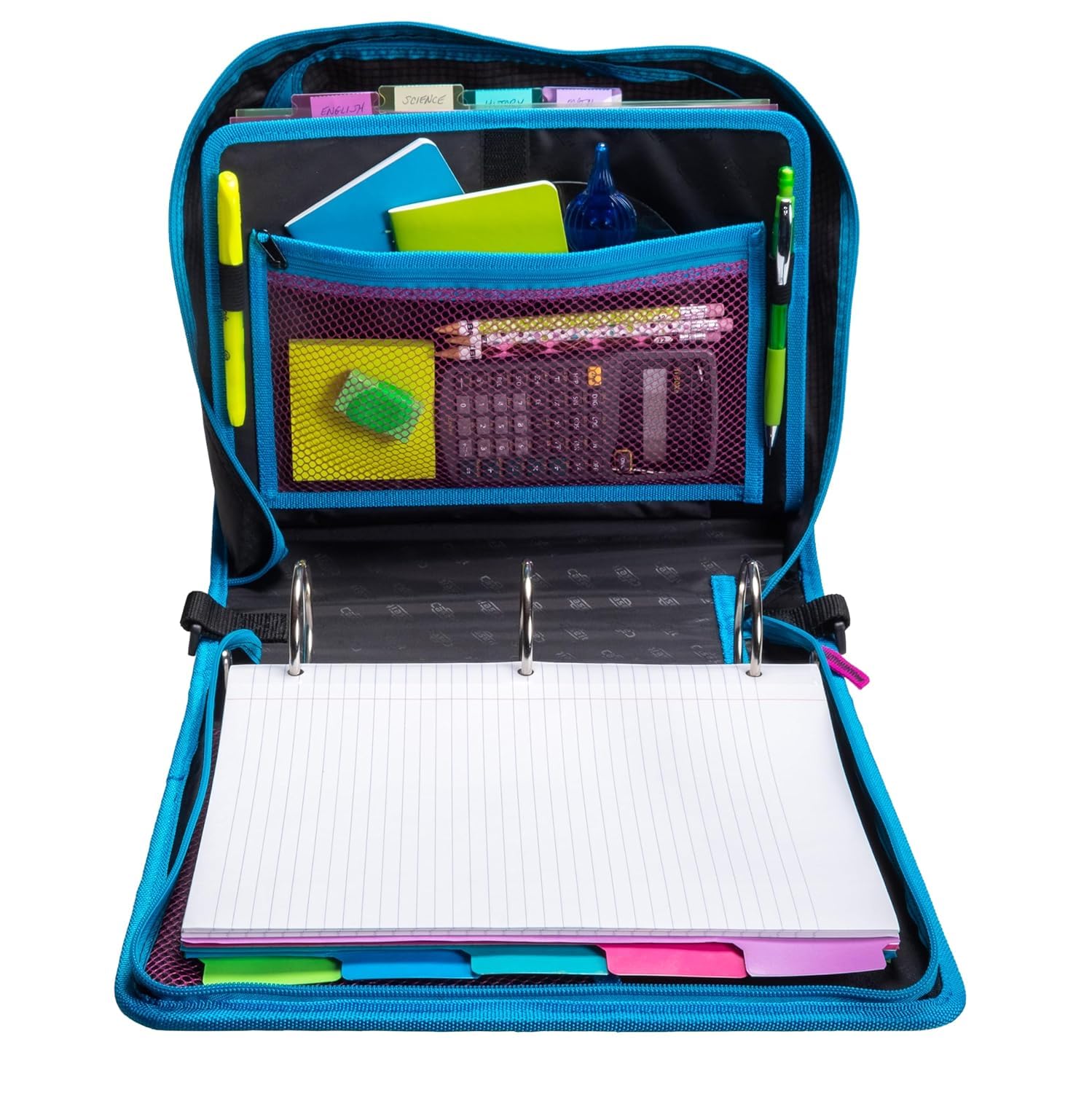 Case-it Mighty Zip Tab School Zipper Binder | 3-Inch O-Rings, 600-Sheet Capacity, 5-Subject Expanding File Folder, Multiple Pockets & Storage Organizer, Shoulder Strap | D-146 Monster Design Purpal | 6 Pack - Image 7