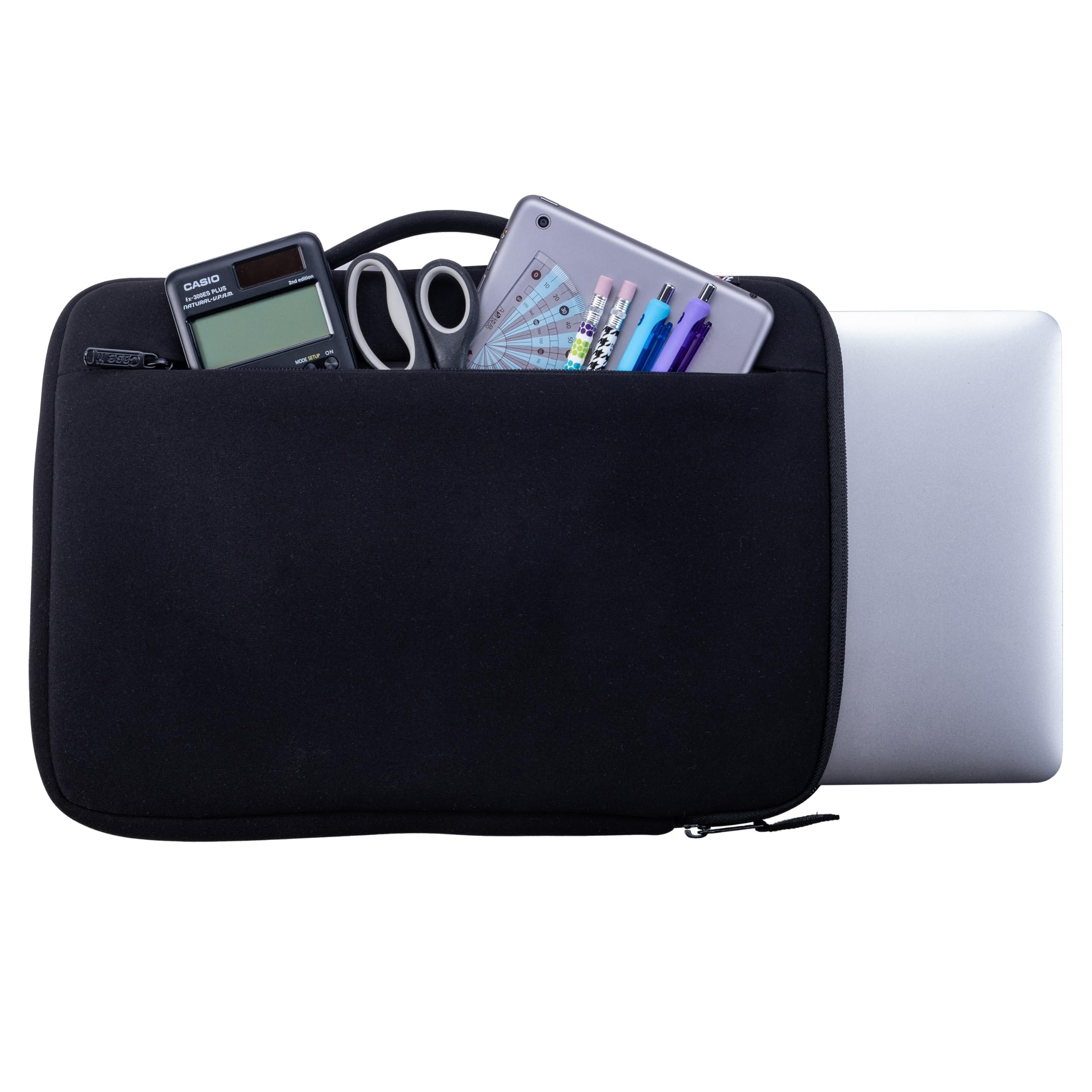 Case-it Neoprene Padded Laptop Sleeve | Holds Up to 13 Inch Laptop/Tablet | Easy Handle to Carry | External Zipper Pocket | Laptop Protector | LAP-514-NEO Black - Image 3