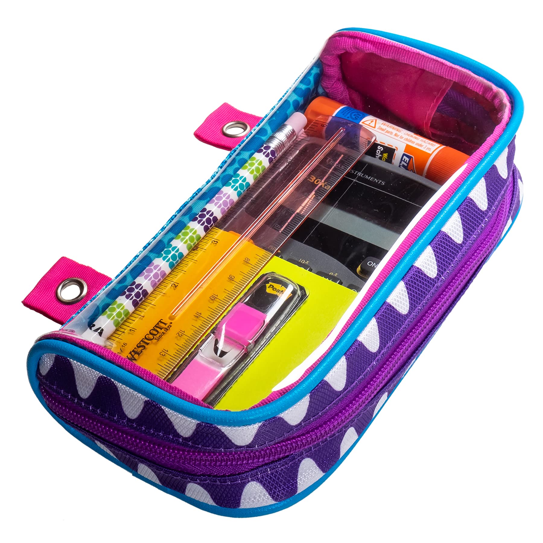 Case it PLP-150-CLR-ME Monster Eye Clear Window Zipper Pencil Case with Grommets, 2 x 4 x 8.3 Inches, Magenta - Image 3