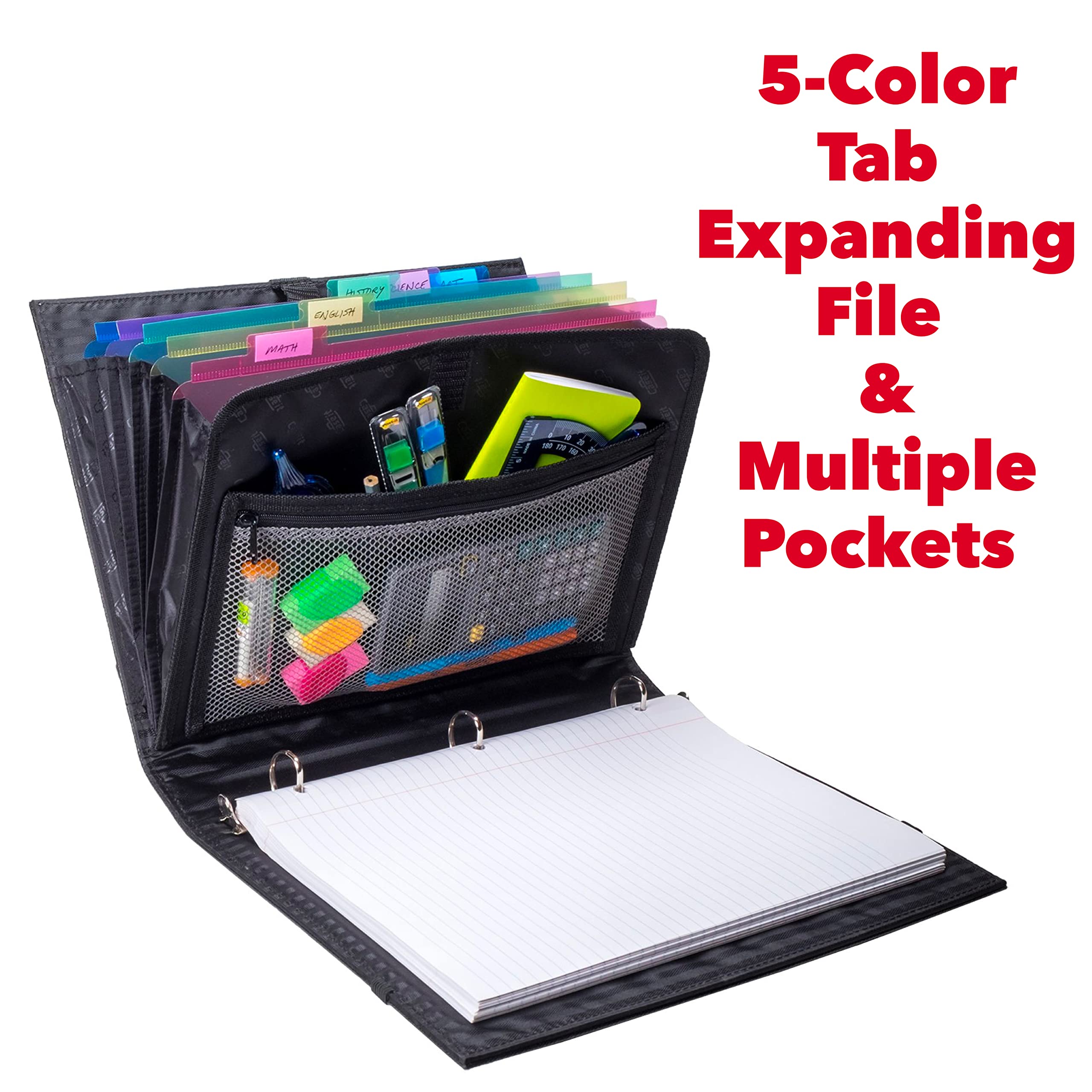 Case-it Pro Padfolio Portfolio Binder, 1 inch D-Ring Binder - 5 Tab Expanding File Folder, Multiple Pockets - Black (LL-PRO-243) - Image 3