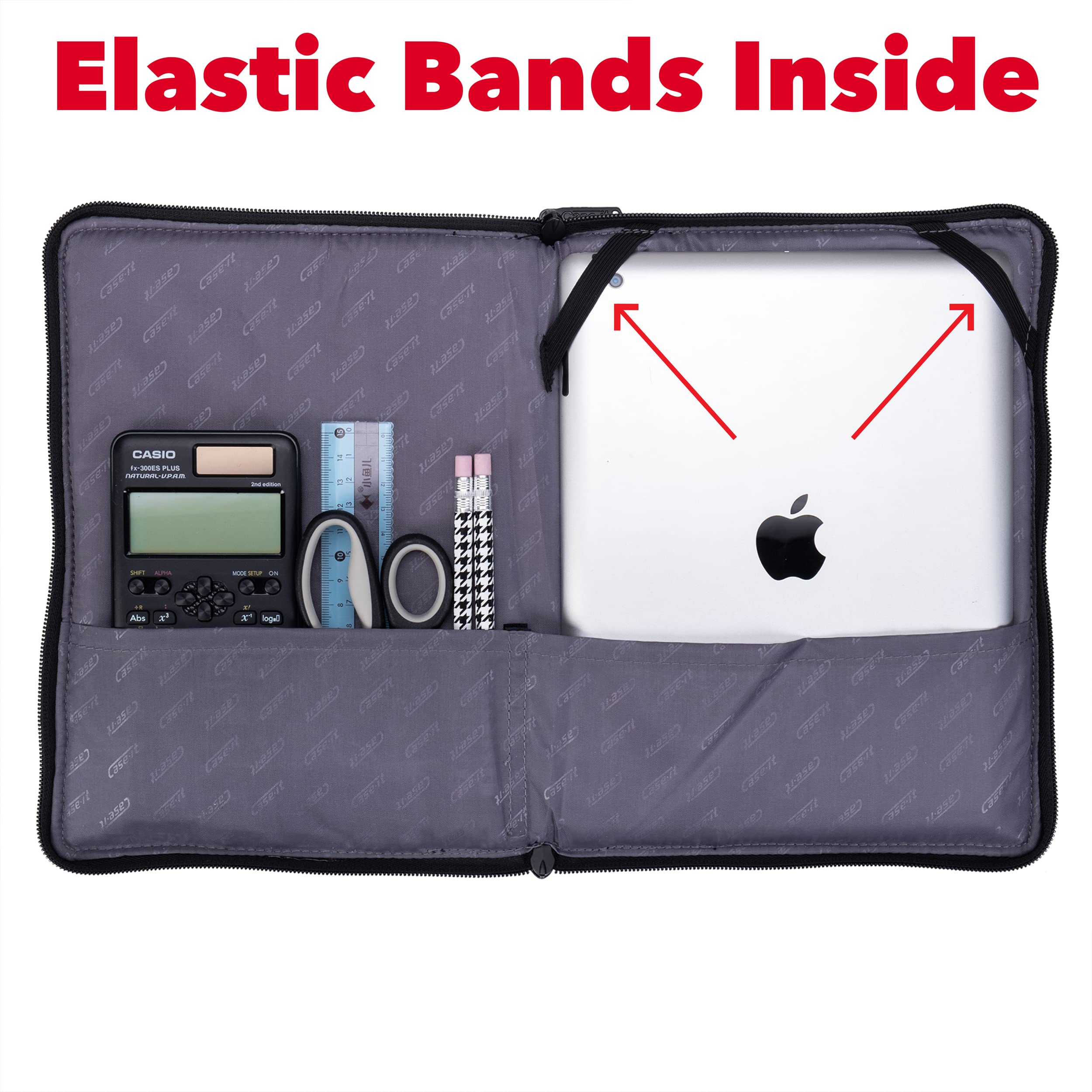 Case It Tablet Binder Accessory, Padded Tablet with 3 Steel Grommets, Fits Any Standard 3 Ring Letter Size Binder, Mesh Pocket on Front, Zipper Closure, TBT-100, Black - Image 4