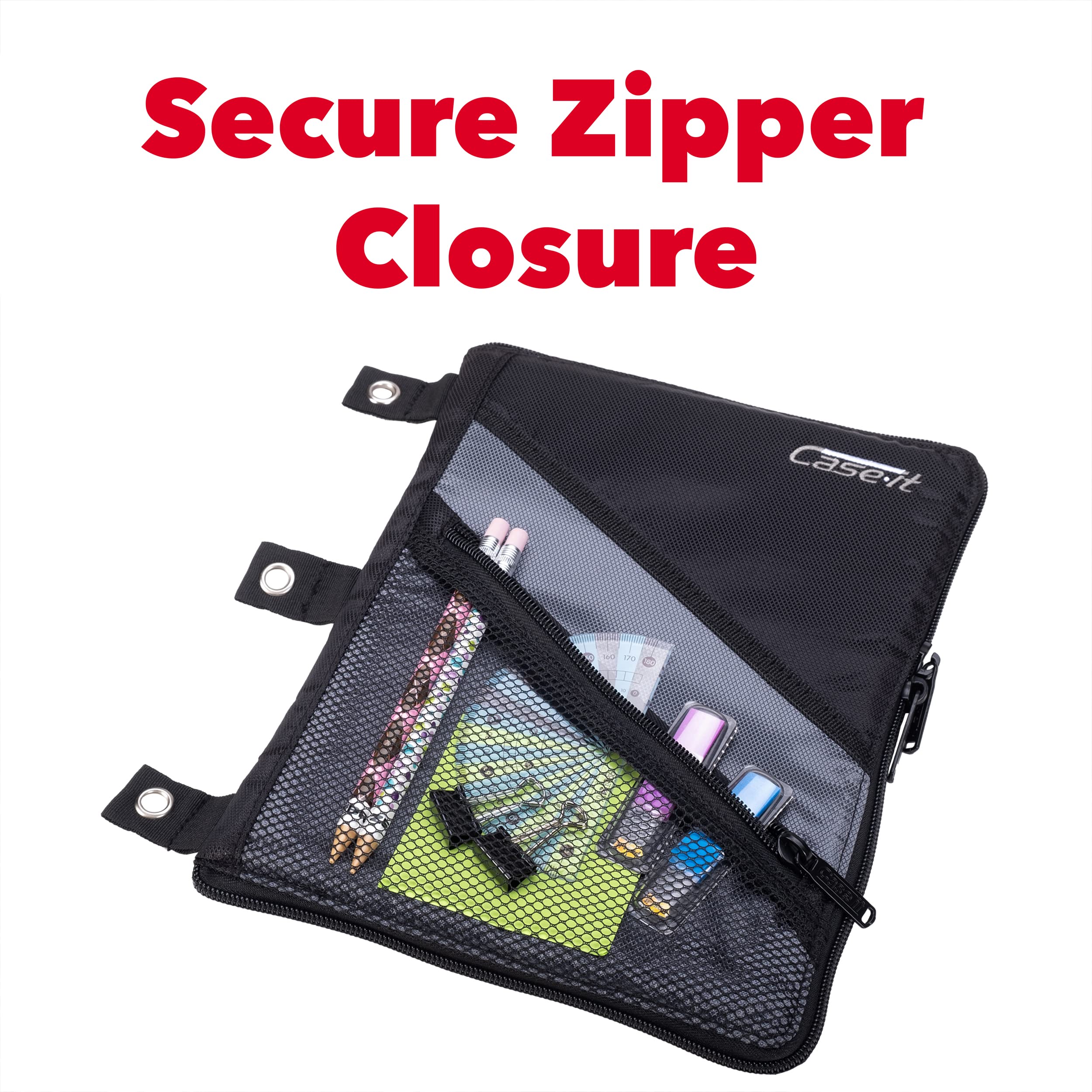 Case It Tablet Binder Accessory, Padded Tablet with 3 Steel Grommets, Fits Any Standard 3 Ring Letter Size Binder, Mesh Pocket on Front, Zipper Closure, TBT-100, Black - Image 7