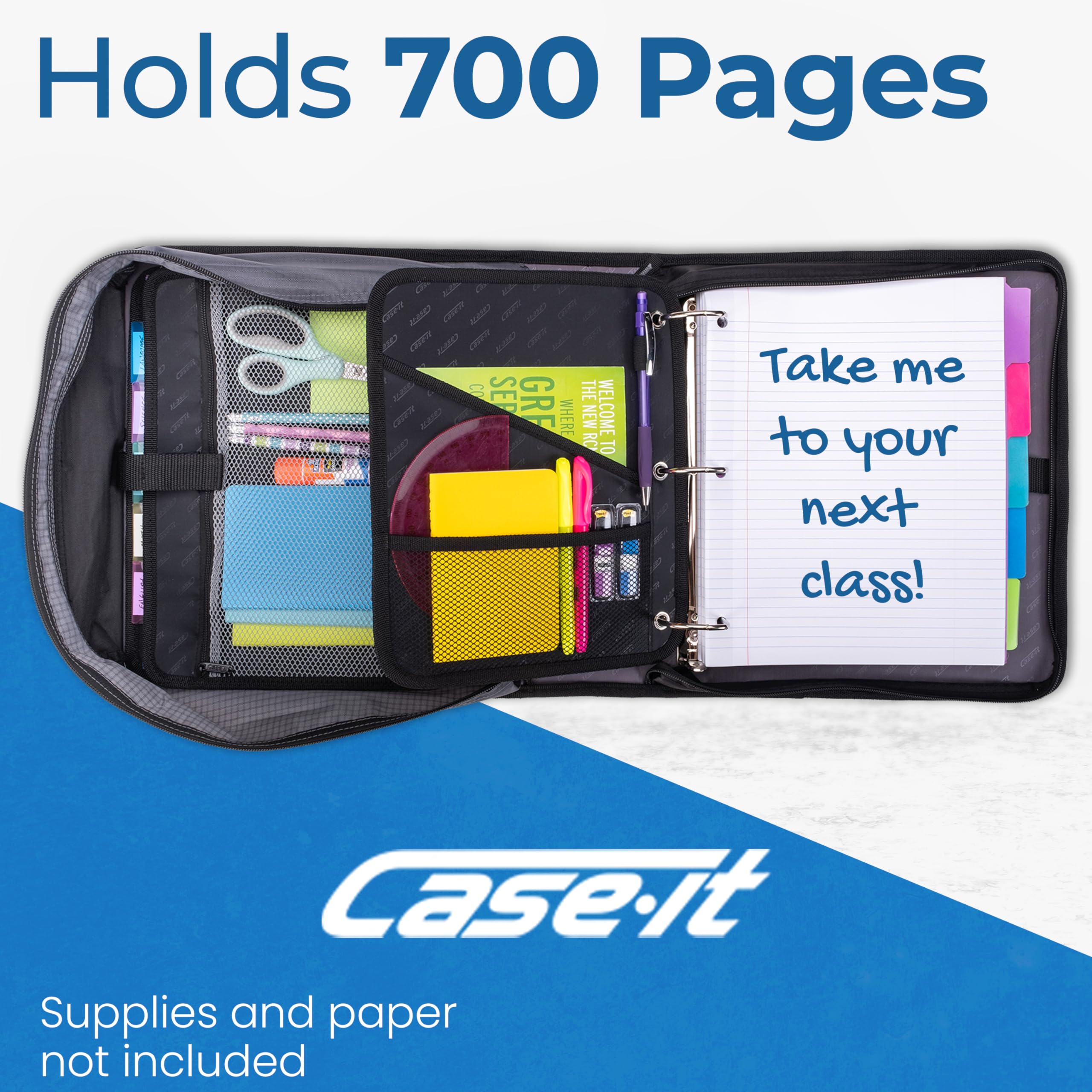 Case-it The Dual 2.0 2-in-1 Zipper Binder | Two 2-Inch D-Rings, 700 Sheet Capacity, 5-Subject Expanding File Folder, Multiple Pockets & Storage Organizer, Shoulder Strap | Dual-301 Fire Engine Red | 6 Pack - Image 3