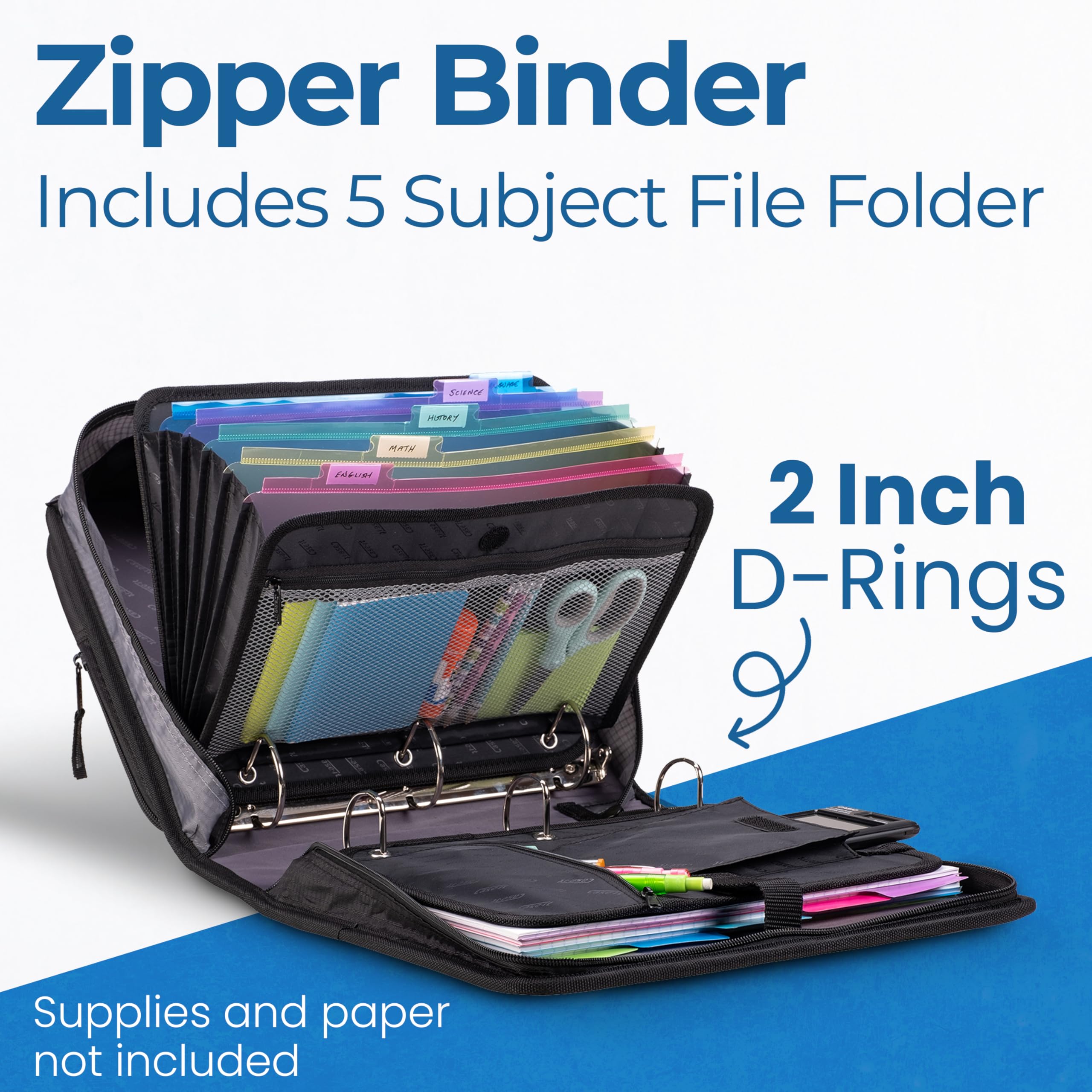 Case-it The Dual 2.0 2-in-1 Zipper Binder | Two 2-Inch D-Rings, 700 Sheet Capacity, 5-Subject Expanding File Folder, Multiple Pockets & Storage Organizer, Shoulder Strap | Dual-301 Fire Engine Red | 6 Pack - Image 4