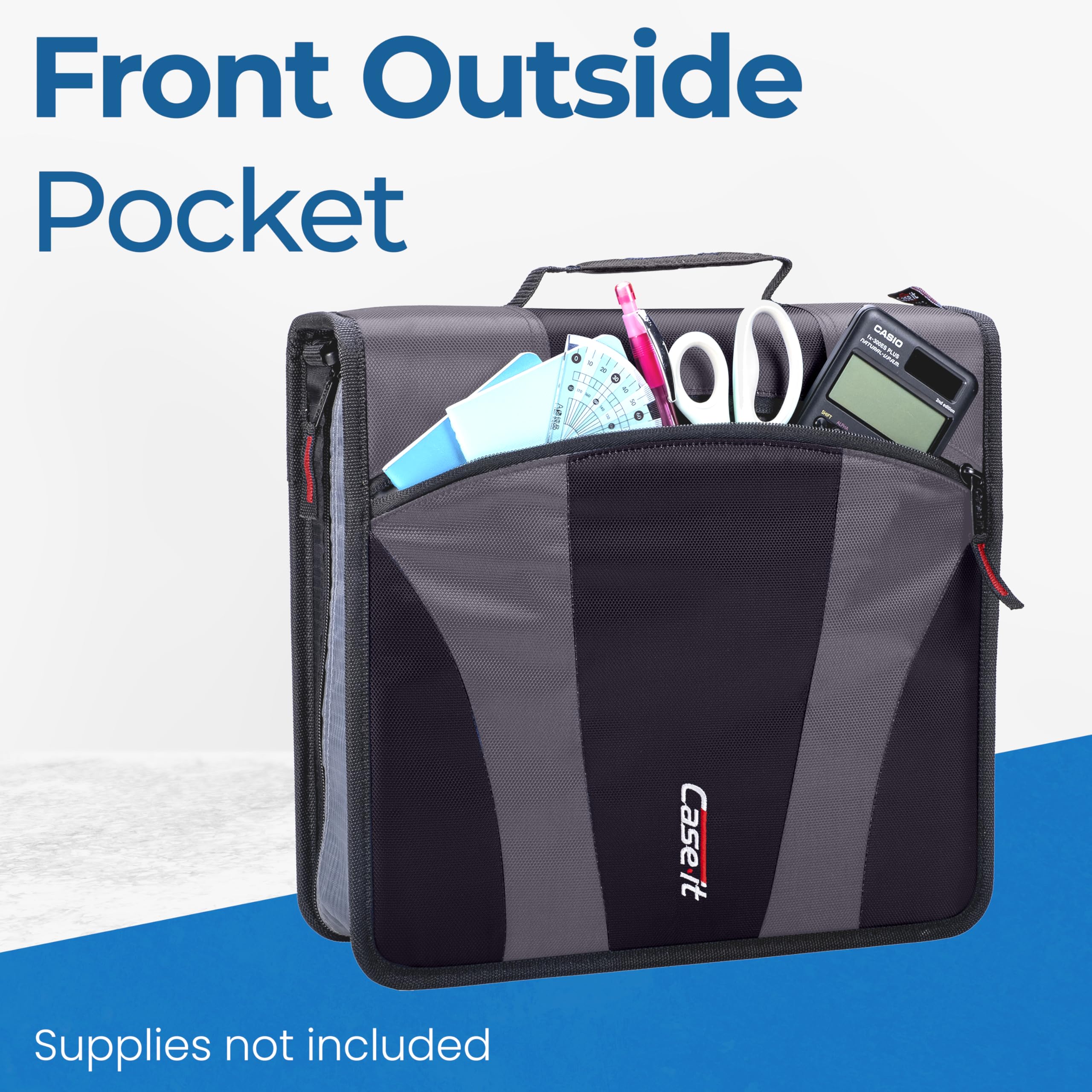 Case-it The Dual 2.0 2-in-1 Zipper Binder | Two 2-Inch D-Rings, 700 Sheet Capacity, 5-Subject Expanding File Folder, Multiple Pockets & Storage Organizer, Shoulder Strap | Dual-301 Black - Image 5