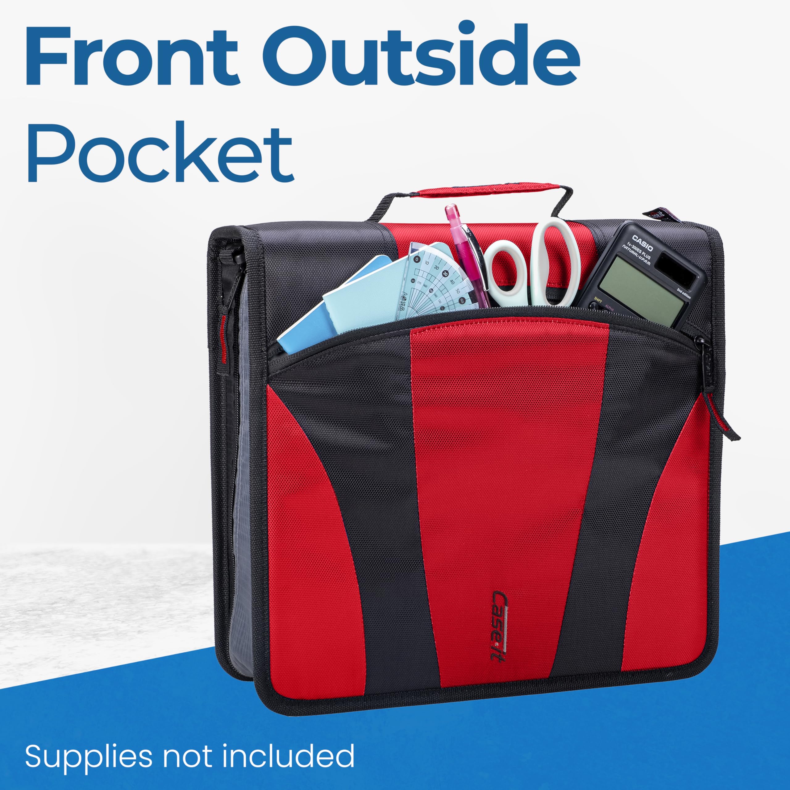 Case-it The Dual 2.0 2-in-1 Zipper Binder | Two 2-Inch D-Rings, 700 Sheet Capacity, 5-Subject Expanding File Folder, Multiple Pockets & Storage Organizer, Shoulder Strap | Dual-301 Fire Engine Red | 6 Pack - Image 5
