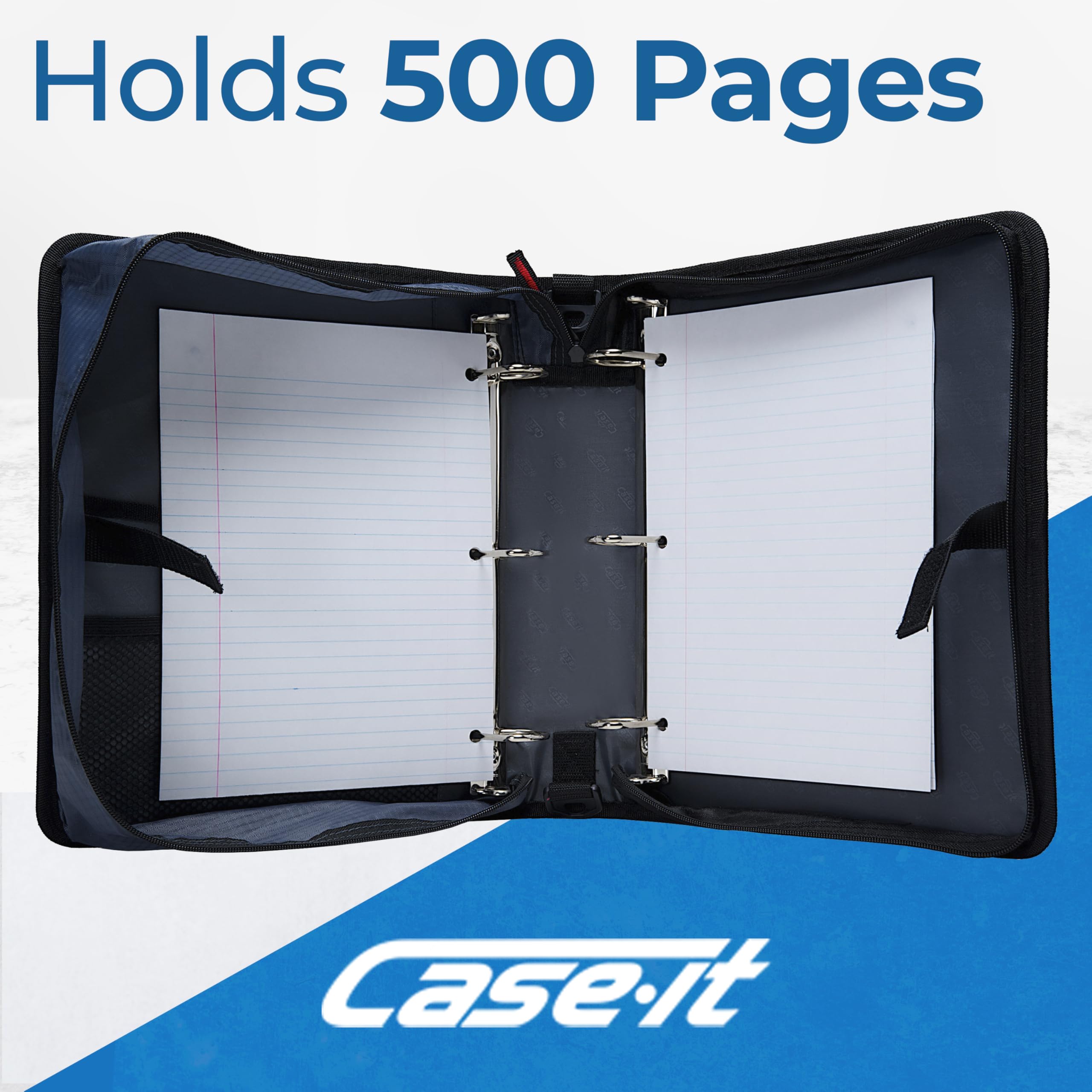 Case-it The Dual 2-in-1 Zipper Binder | Two 1.5-Inch D-Rings, 600 Sheet Capacity, Pencil Pouch & Multiple Pockets | School & Office Organizer with Shoulder Strap | Dual-101 Spearmint - Image 3