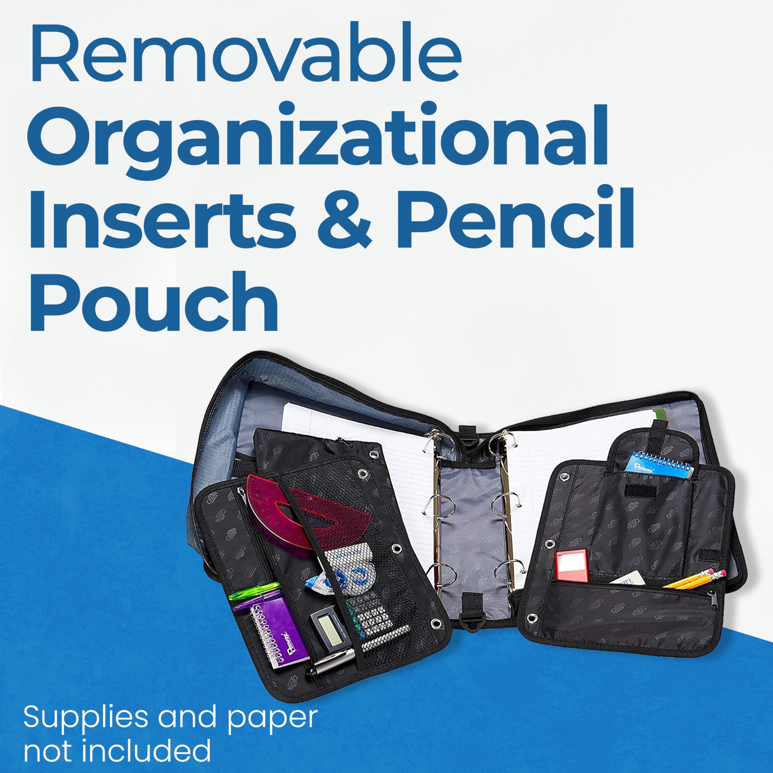 Case-it The Dual 2-in-1 Zipper Binder | Two 1.5-Inch D-Rings, 600 Sheet Capacity, Pencil Pouch & Multiple Pockets | School & Office Organizer with Shoulder Strap | Dual-101 Spearmint - Image 4