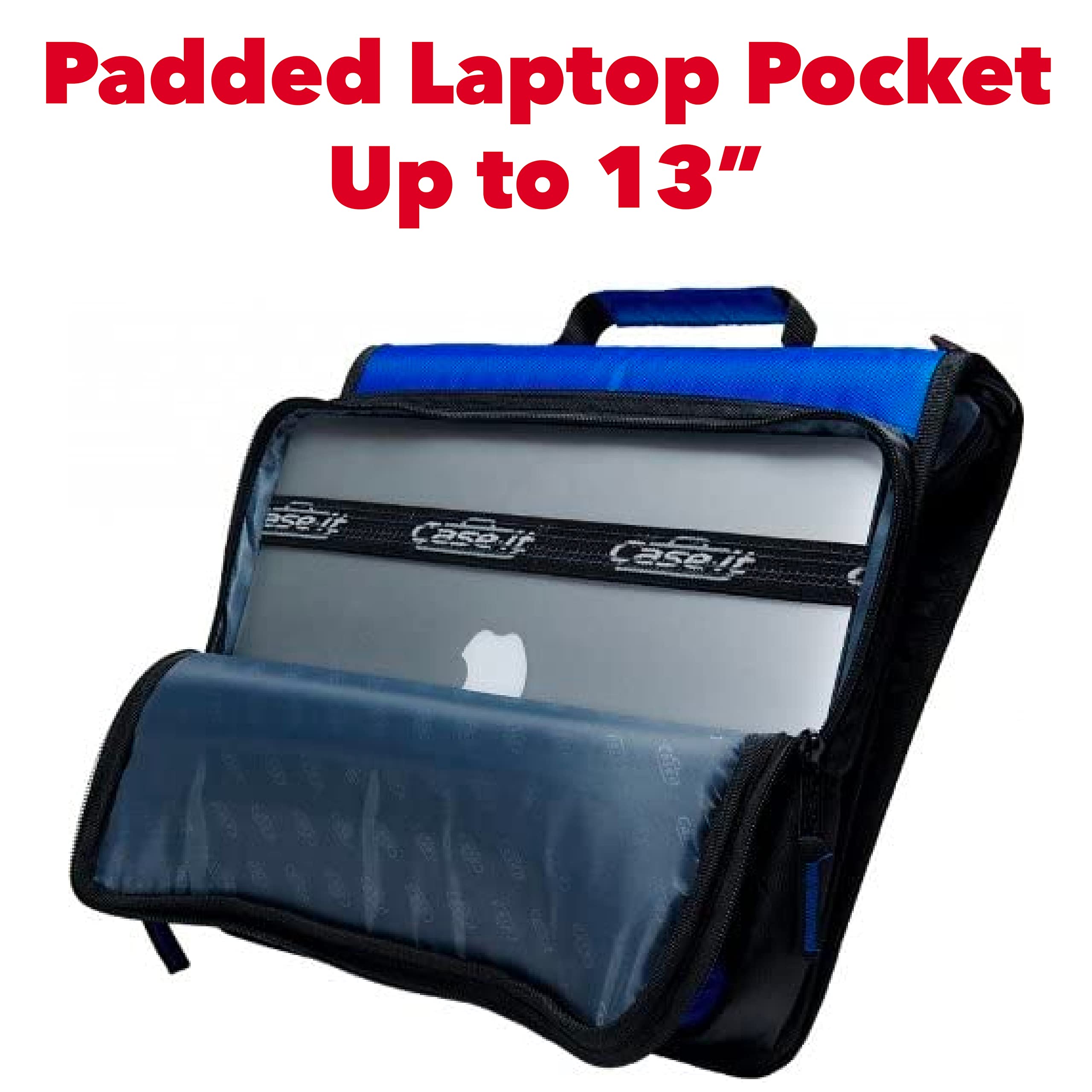 Case-it Universal Zipper Binder | 2-Inch O-Rings, 13-Inch Laptop/Tablet Padded Pocket, 400 Sheet Capacity, Multiple Storage Pockets & Shoulder Strap | School & Office Organizer | LT-007 Mint Blue - Image 3