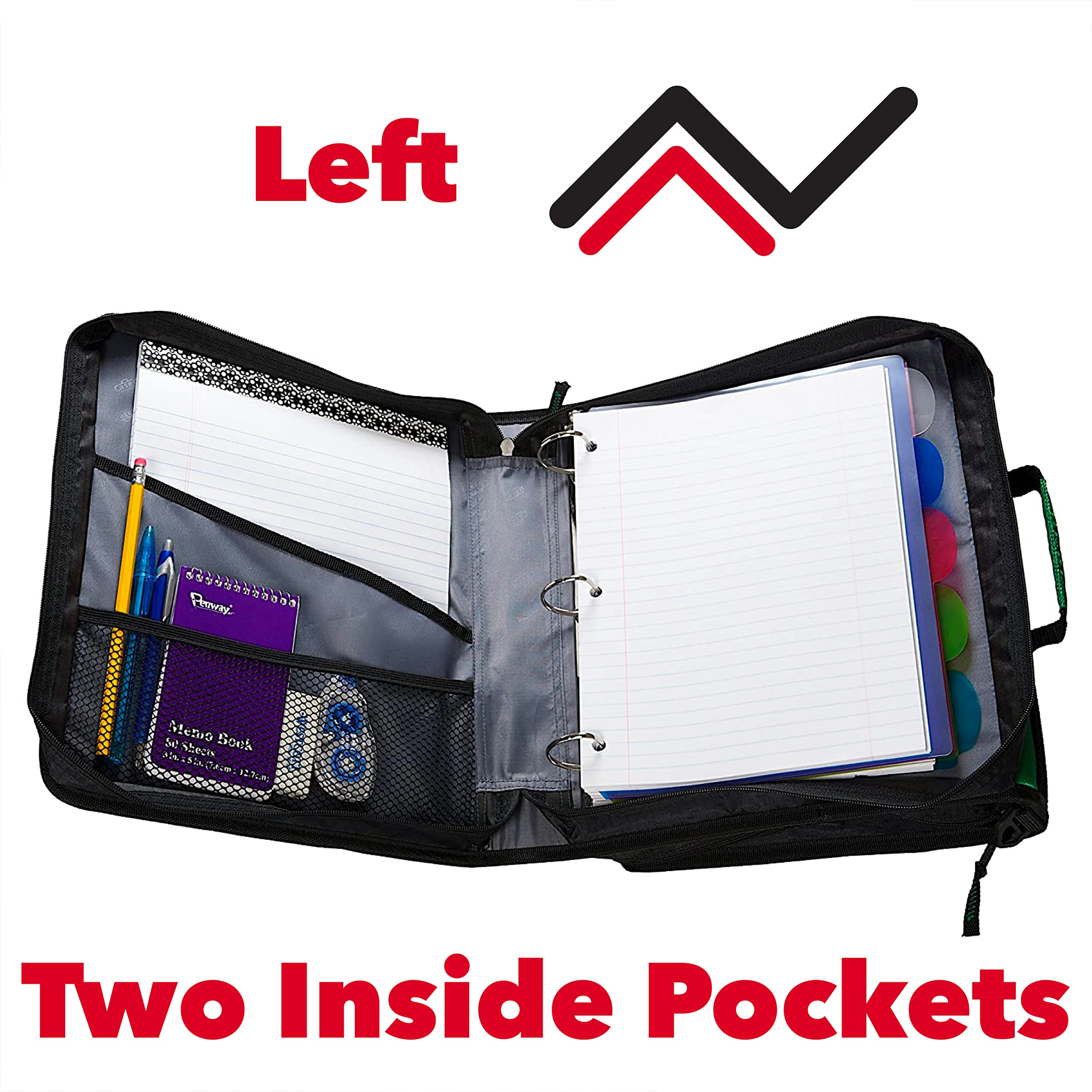 Case-it The Z Shape Zipper Binder - Two Binders in One - Double Sided 1.5 Inch D-Ring - Multiple Pockets - 500 Page Capacity - Comes with Shoulder Strap, Jet Black Z-176 - Image 3
