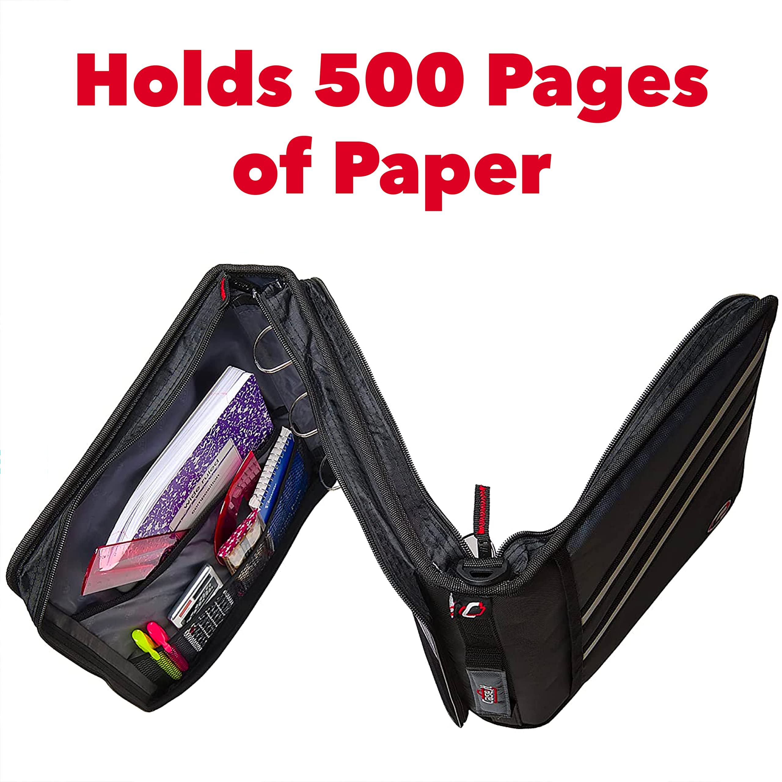 Case-it The Z Shape Zipper Binder - Two Binders in One - Double Sided 1.5 Inch D-Ring - Multiple Pockets - 500 Page Capacity - Comes with Shoulder Strap, Jet Black Z-176 - Image 5