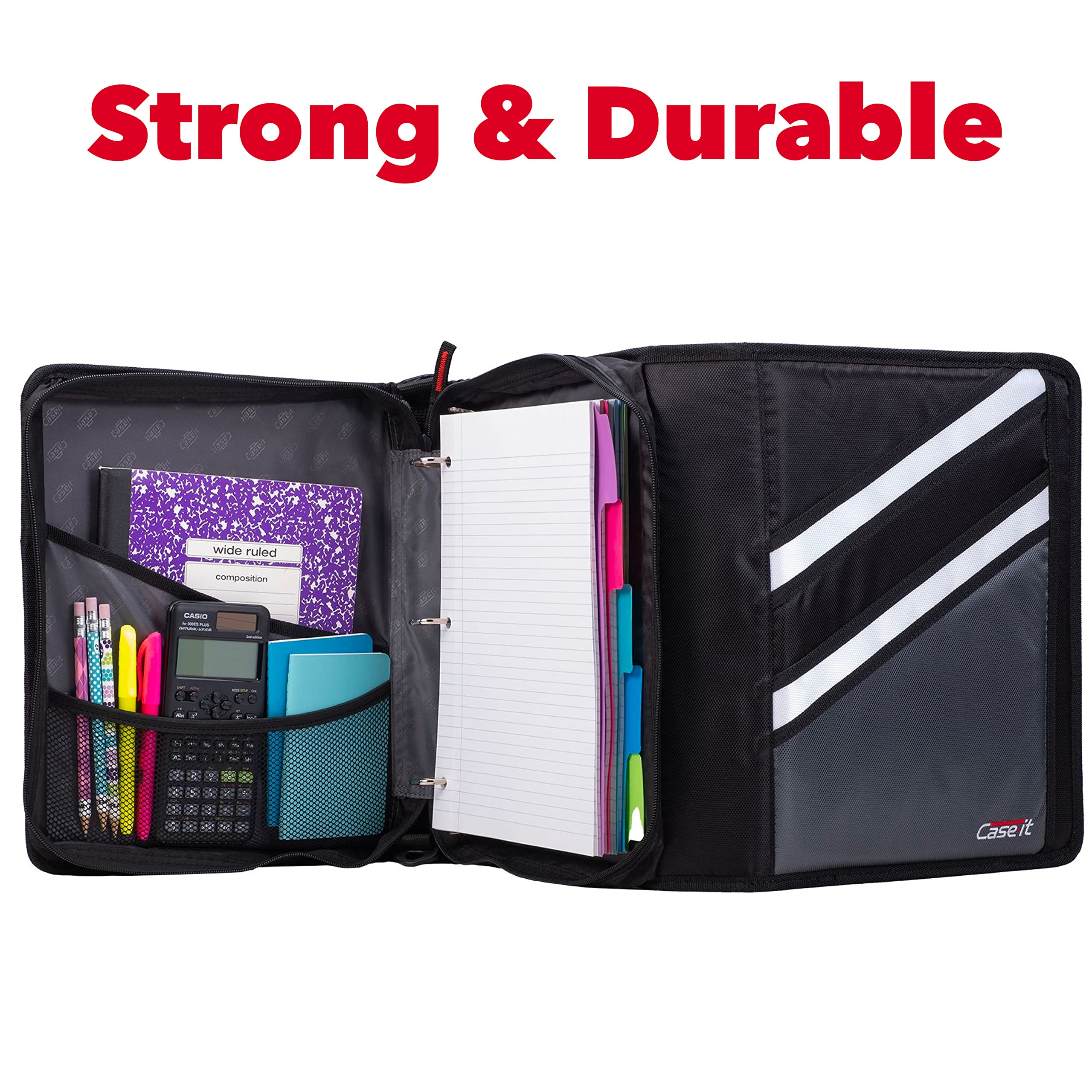 Case-it The Z Shape Zipper Binder - Two Binders in One - Double Sided 1.5 Inch D-Ring - Multiple Pockets - 500 Page Capacity - Comes with Shoulder Strap, Jet Black Z-176 - Image 9