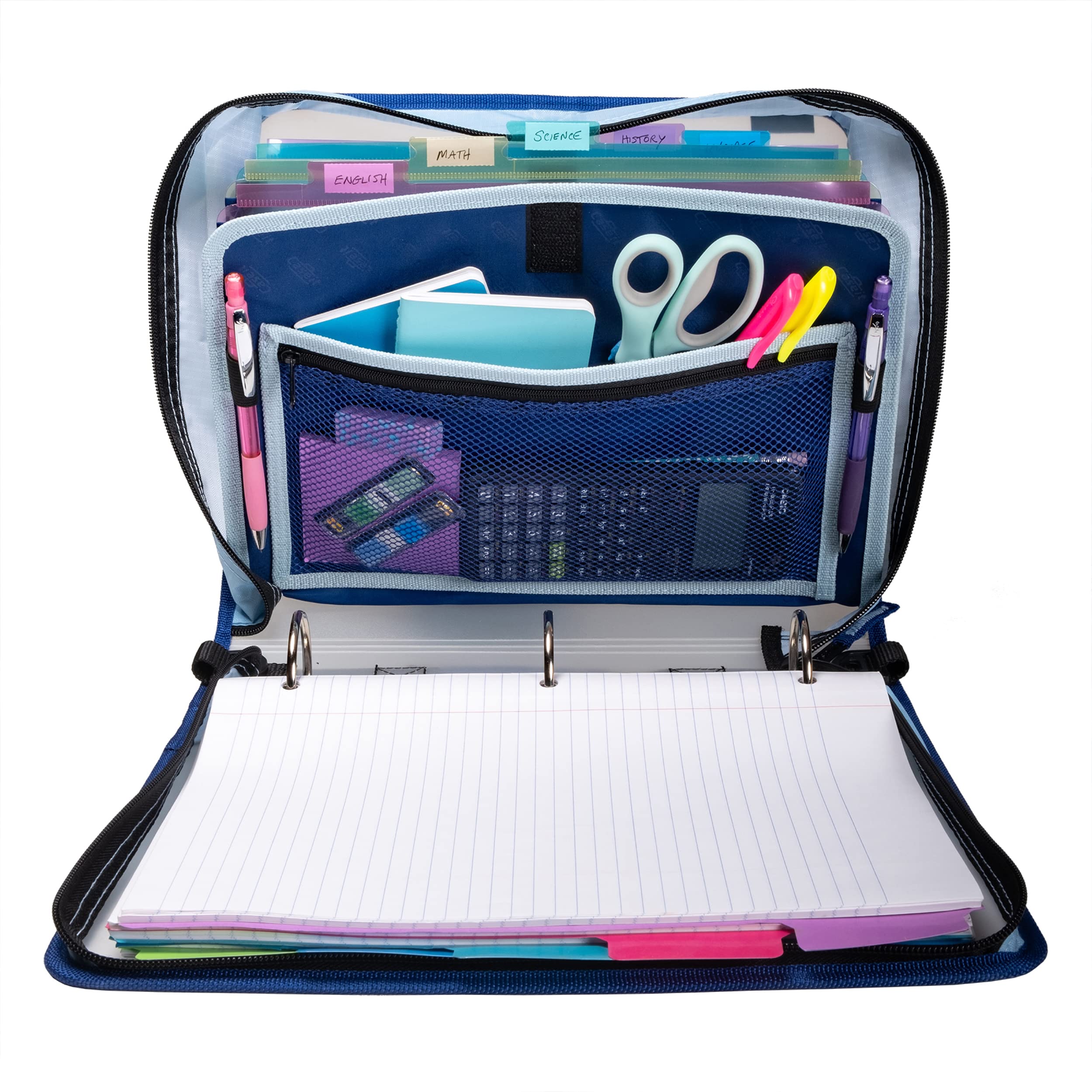 Case-it Transulcent Go Tab Zipper Binder, 2" O-Ring with 5-Color tabs, Expanding File Folder and Shoulder Strap and Handle, PS-430, Blue - Image 4