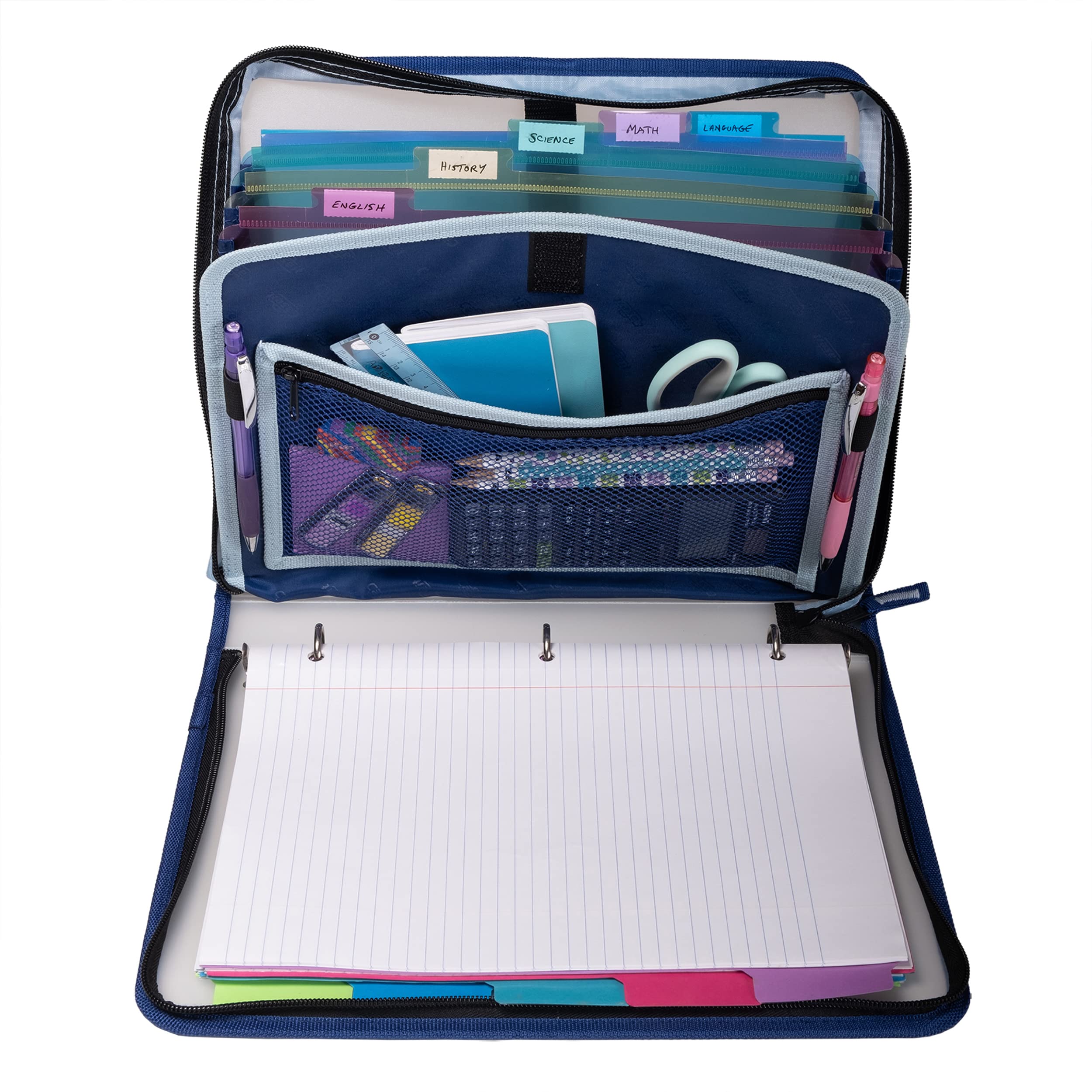 Case-it Transulcent Slim Go Tab Zipper Binder, 1" O-Ring with 5-Color tabs, Expanding File Folder, PS-425-Slim, Black - Image 4