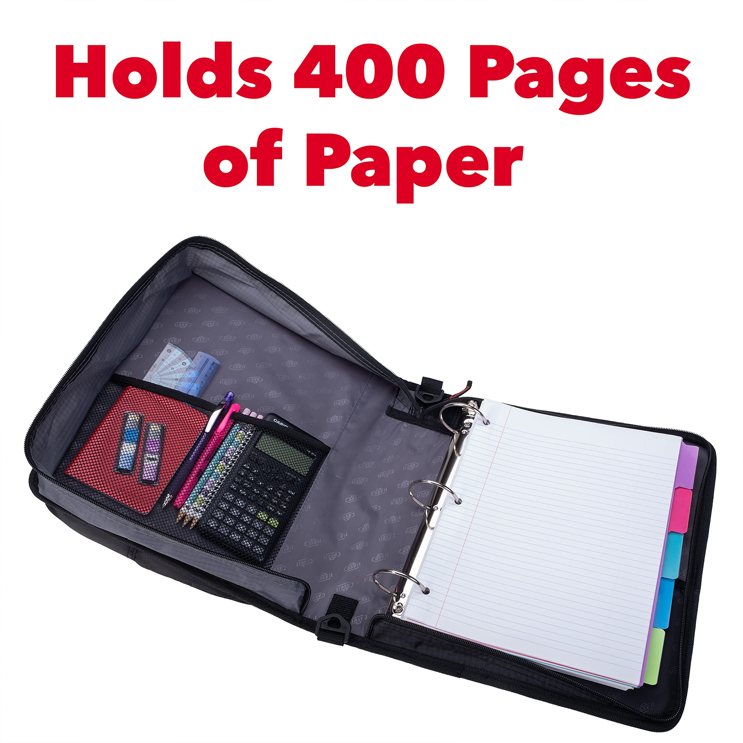 Case-it Universal Zipper Binder | 2-Inch O-Rings, 13-Inch Laptop/Tablet Padded Pocket, 400 Sheet Capacity, Multiple Storage Pockets & Shoulder Strap | School & Office Organizer | LT-007 Mint Blue - Image 4