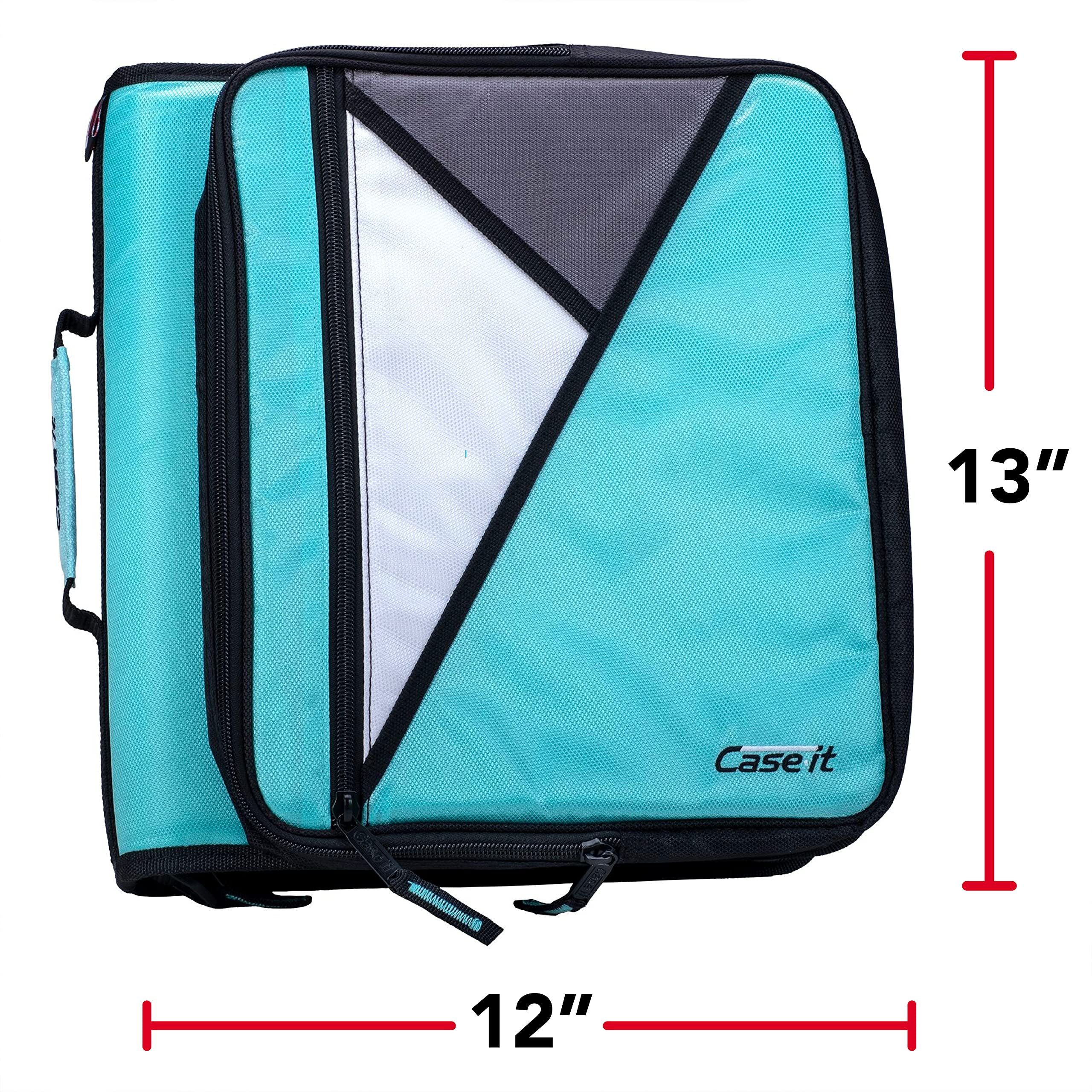 Case-it Universal Zipper Binder | 2-Inch O-Rings, 13-Inch Laptop/Tablet Padded Pocket, 400 Sheet Capacity, Multiple Storage Pockets & Shoulder Strap | School & Office Organizer | LT-007 Mint Blue - Image 6