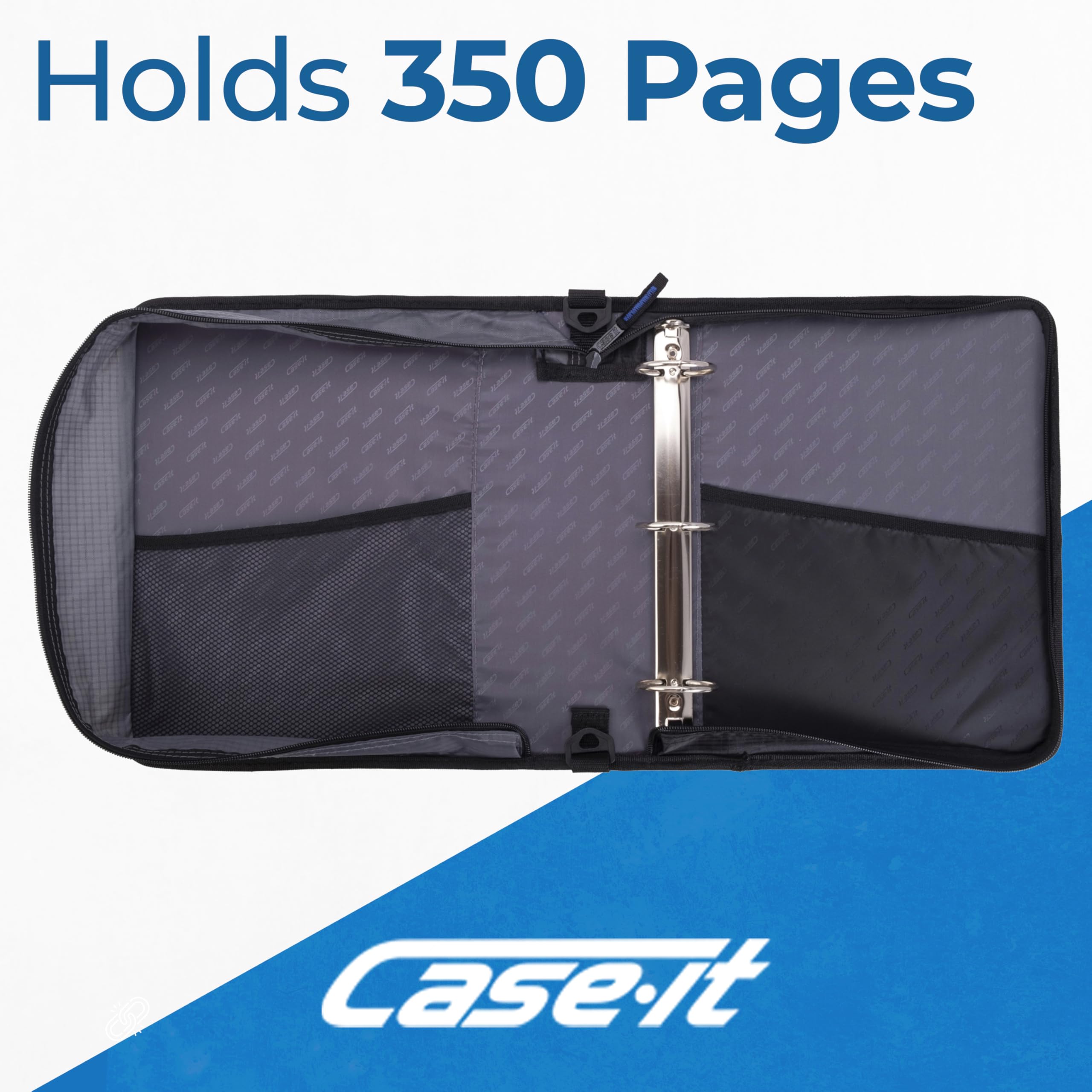 Case-it Universal Zipper Binder | 2-Inch O-Rings, 13-Inch Laptop/Tablet Padded Pocket, 400 Sheet Capacity, Multiple Storage Pockets & Shoulder Strap | School & Office Organizer | LT-007 Jet Black - Image 3