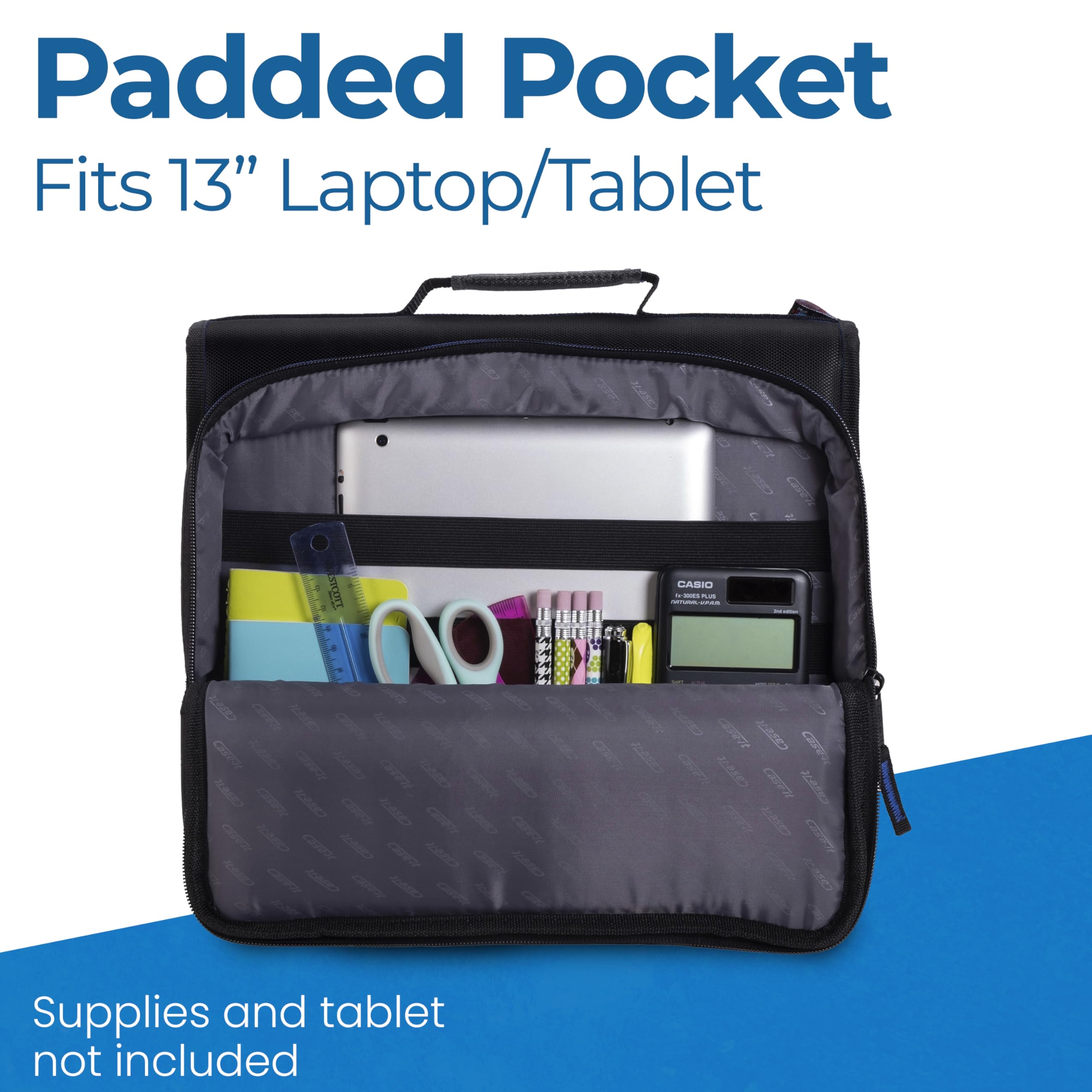 Case-it Universal Zipper Binder | 2-Inch O-Rings, 13-Inch Laptop/Tablet Padded Pocket, 400 Sheet Capacity, Multiple Storage Pockets & Shoulder Strap | School & Office Organizer | LT-007 Jet Black - Image 4
