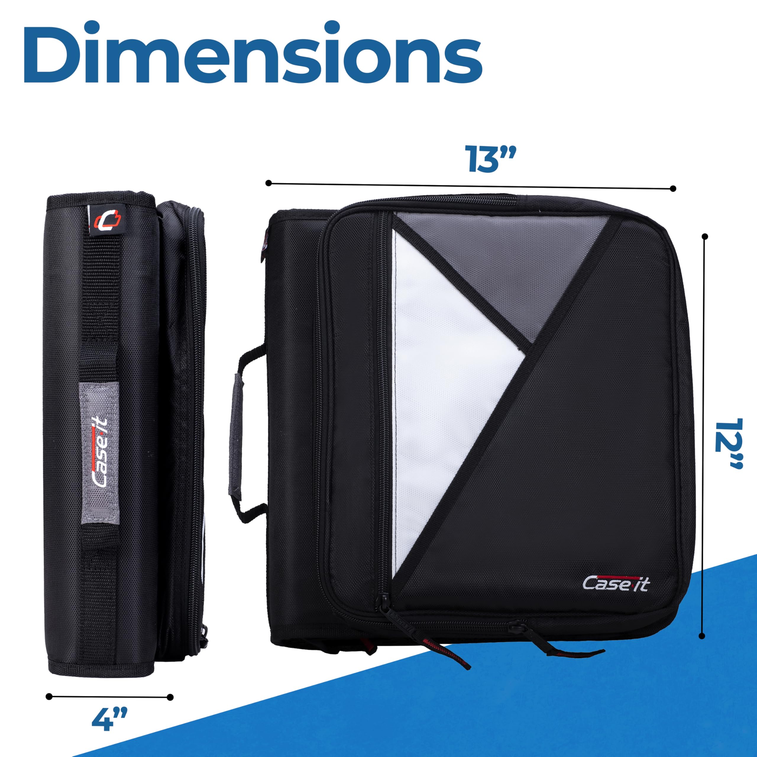 Case-it Universal Zipper Binder | 2-Inch O-Rings, 13-Inch Laptop/Tablet Padded Pocket, 400 Sheet Capacity, Multiple Storage Pockets & Shoulder Strap | School & Office Organizer | LT-007 Jet Black - Image 6