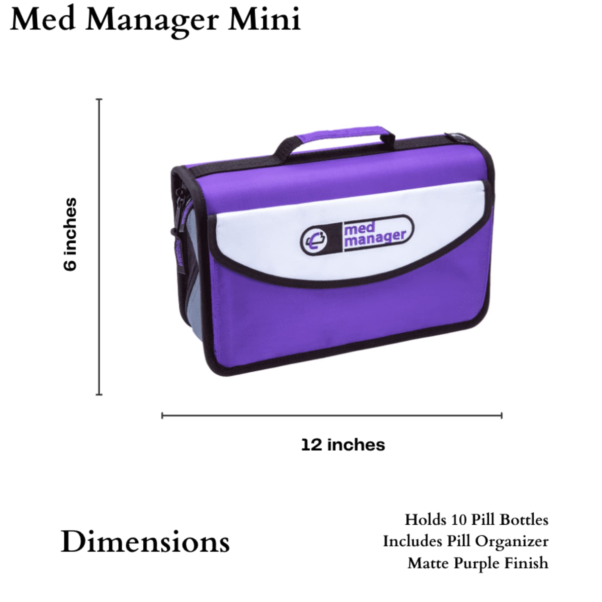 Med Manager Mini Medicine Organizer and Pill Case, Holds (10) Pill Bottles - (6) Standard Size and (4) Large Bottles, Purple, 12 inches x 6 inches x 3 inches - Image 5